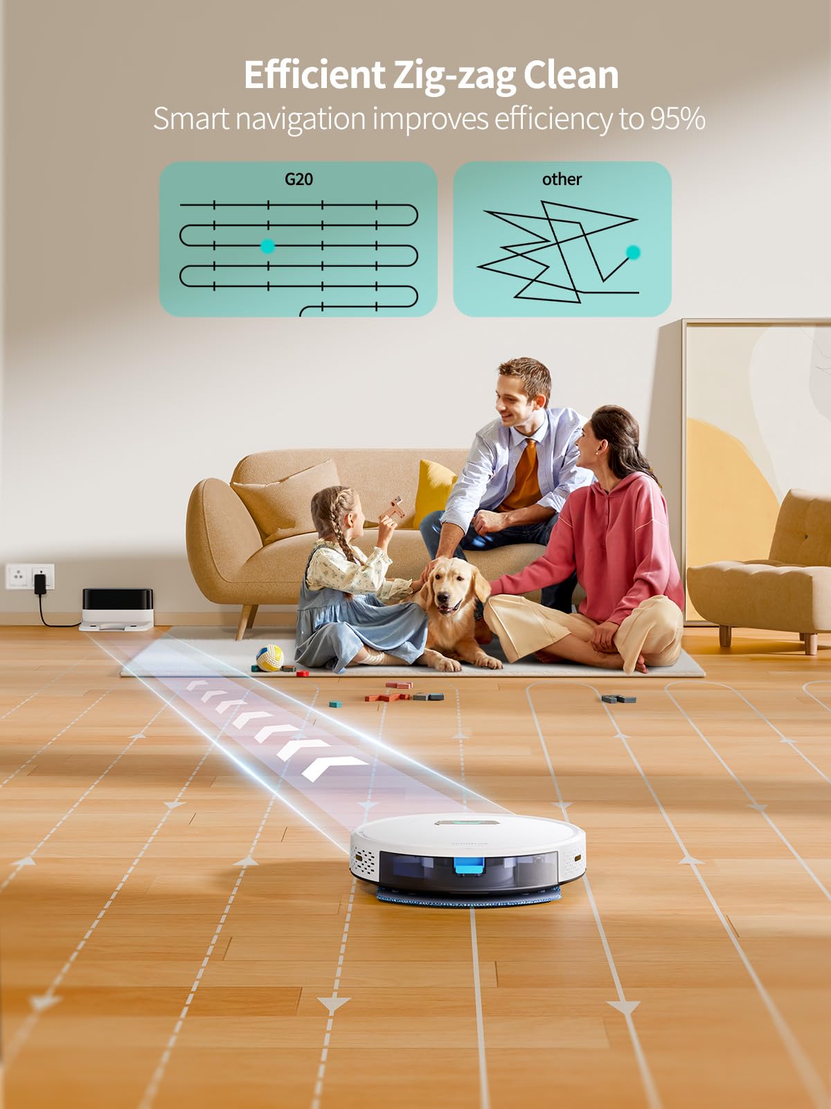 HONITURE G20 Robot Vacuum and Mop Combo with 4000Pa Strong Suction - Self-Charging, 150Min Runtime, App/Remote/Voice Control, Ultra-Slim Design - Perfect for Pet Hair, Hard Floors & Carpets - Smart Cleaning for Homes with Pets & Allergies