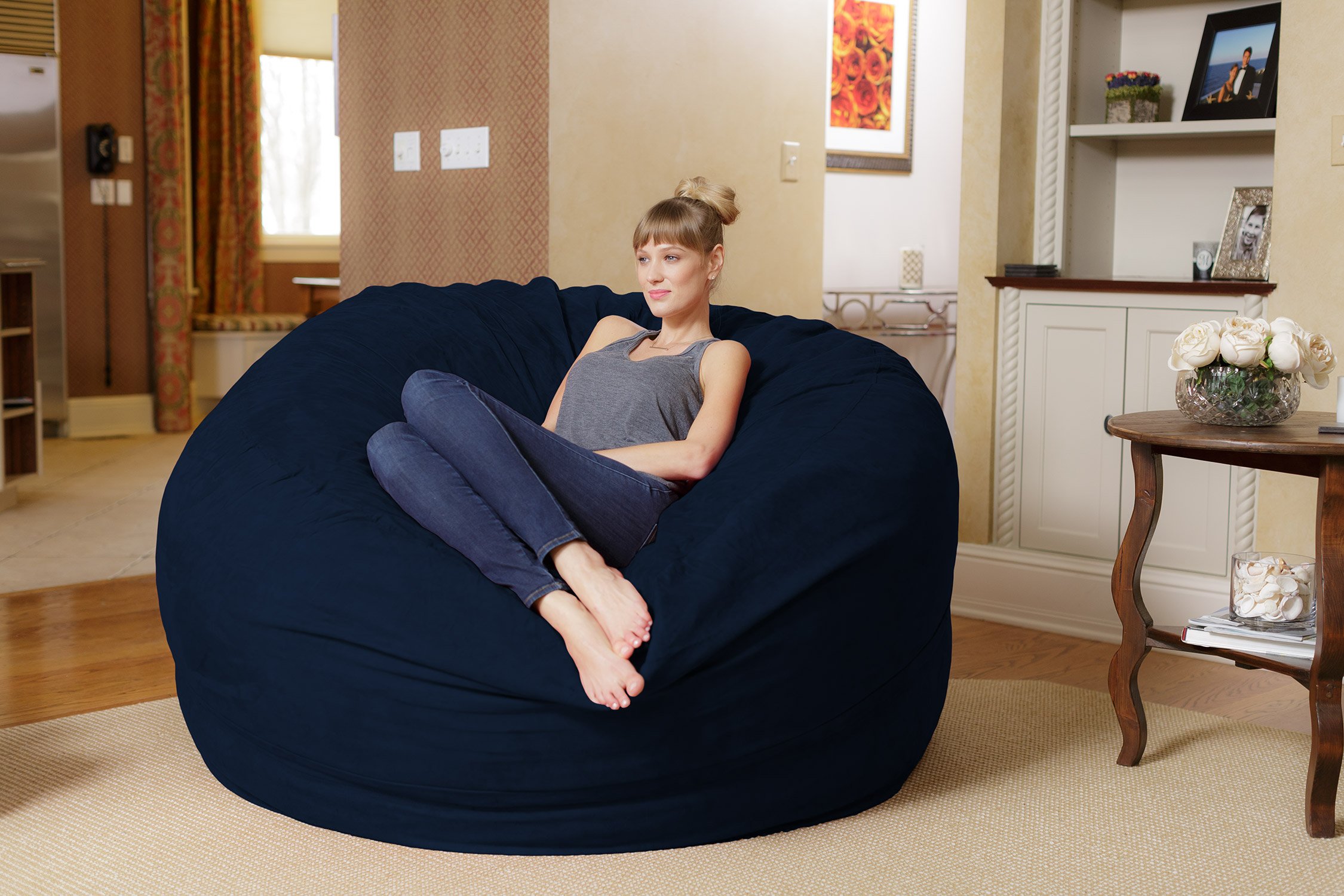 Chill Sack Giant 6' Memory Foam Bean Bag Chair - Oversized Sofa with Soft Microfiber Cover (Navy Blue) for Living Room, Game Room & Dorm Relaxation