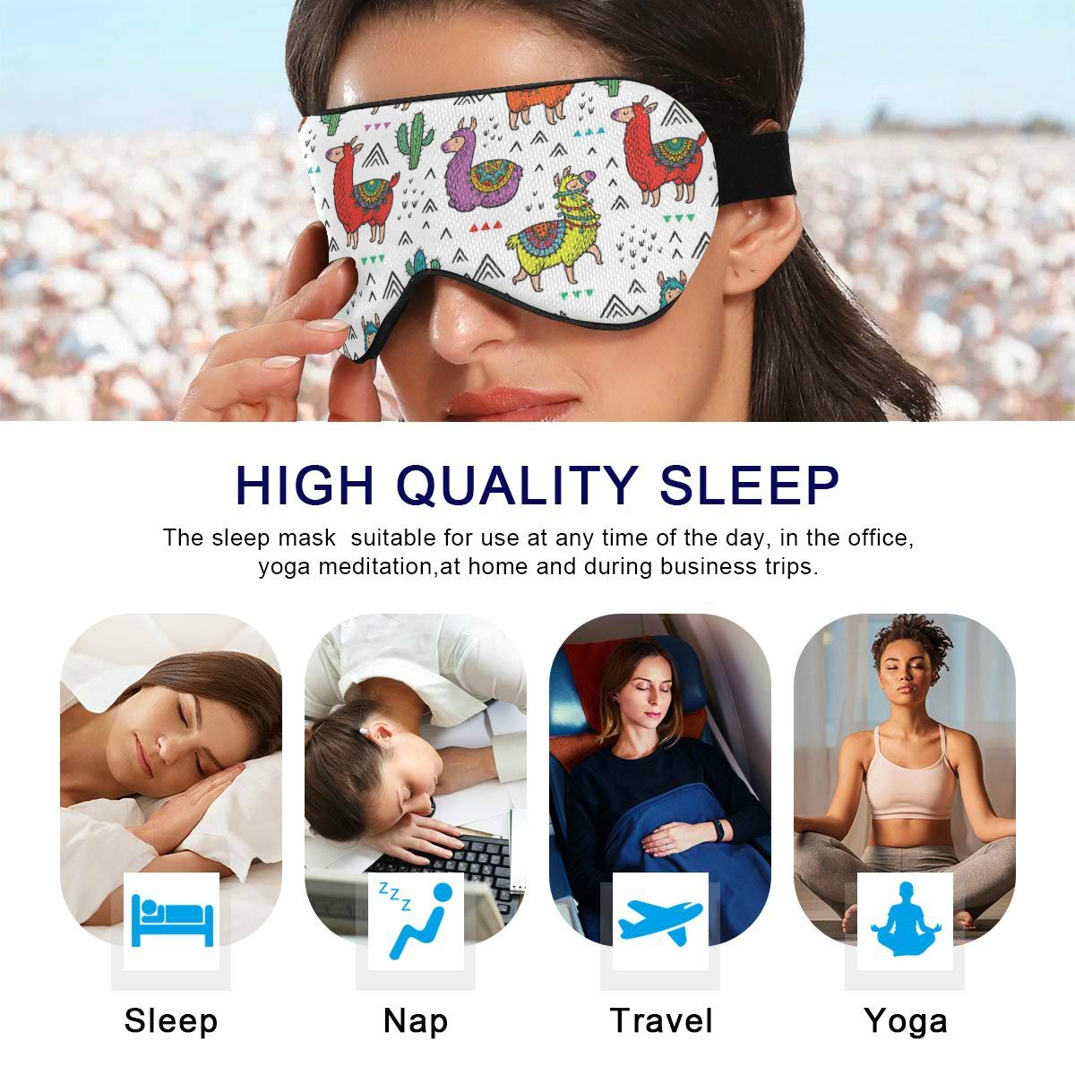 Funny Llama Cactus Sleep Mask for Women & Men - Blackout Cooling Eye Mask for Better Sleep