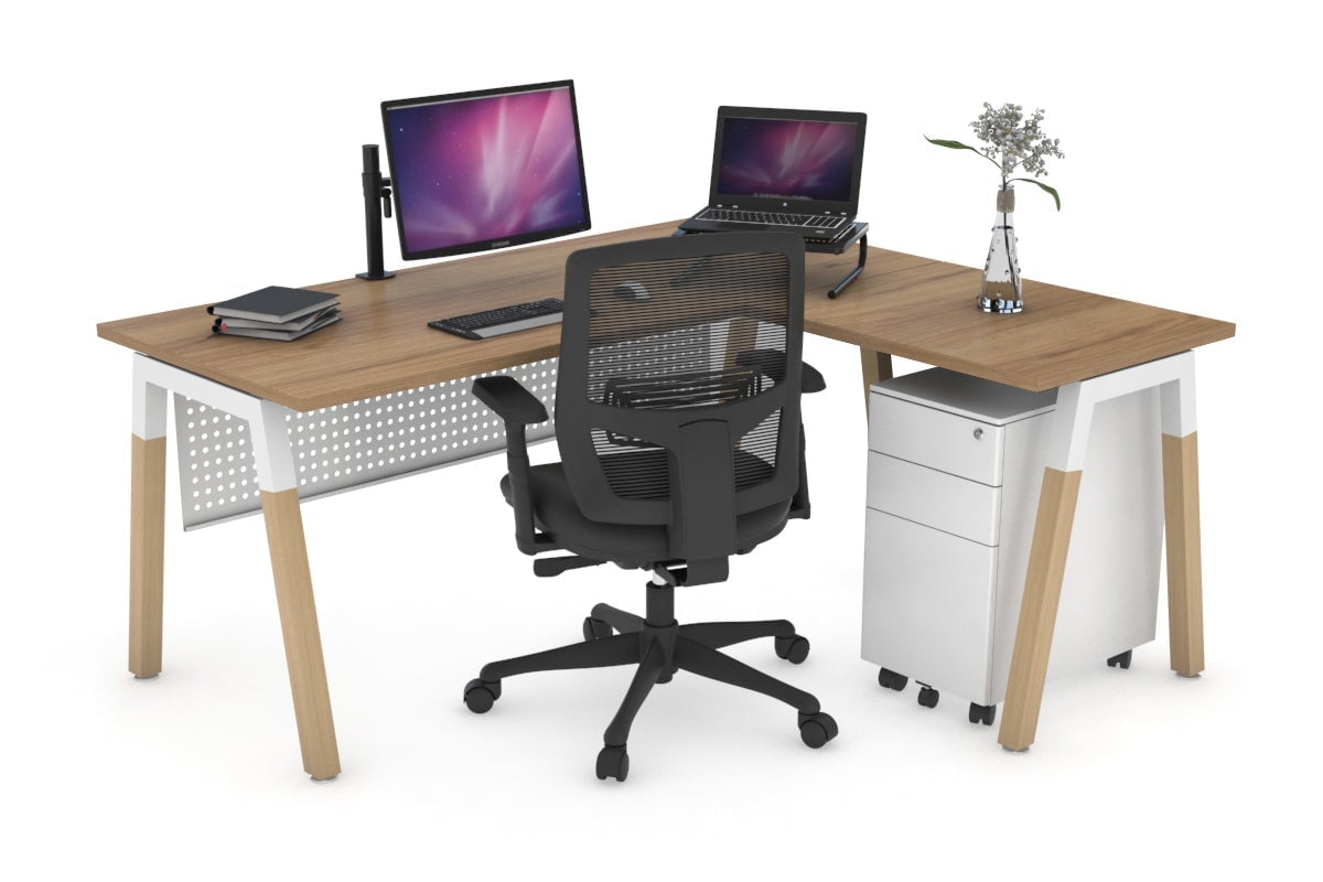 Premium L-Shaped Corner Office Desk with Quadro A Legs & Wood Cross Beam - 1800L x 1700W - Perfect for Home Office, Workspace & Modern Study Room Setup