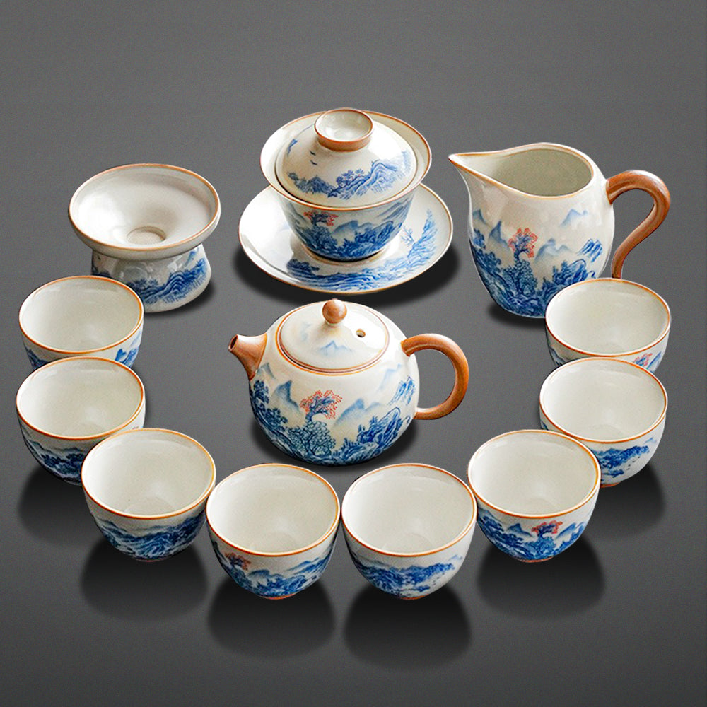 Exquisite Chinese Ruyao Fairyland Porcelain Tea Set - Handcrafted Ceramic Teapot & Cups - Perfect for Home, Office, and Gift Giving