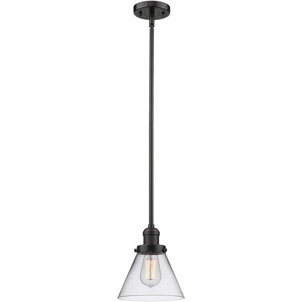 8 Inch Wide 10 Inch High Large Cone Stem Pendant Light - Modern Farmhouse Lighting for Kitchen Island, Dining Room & Entryway