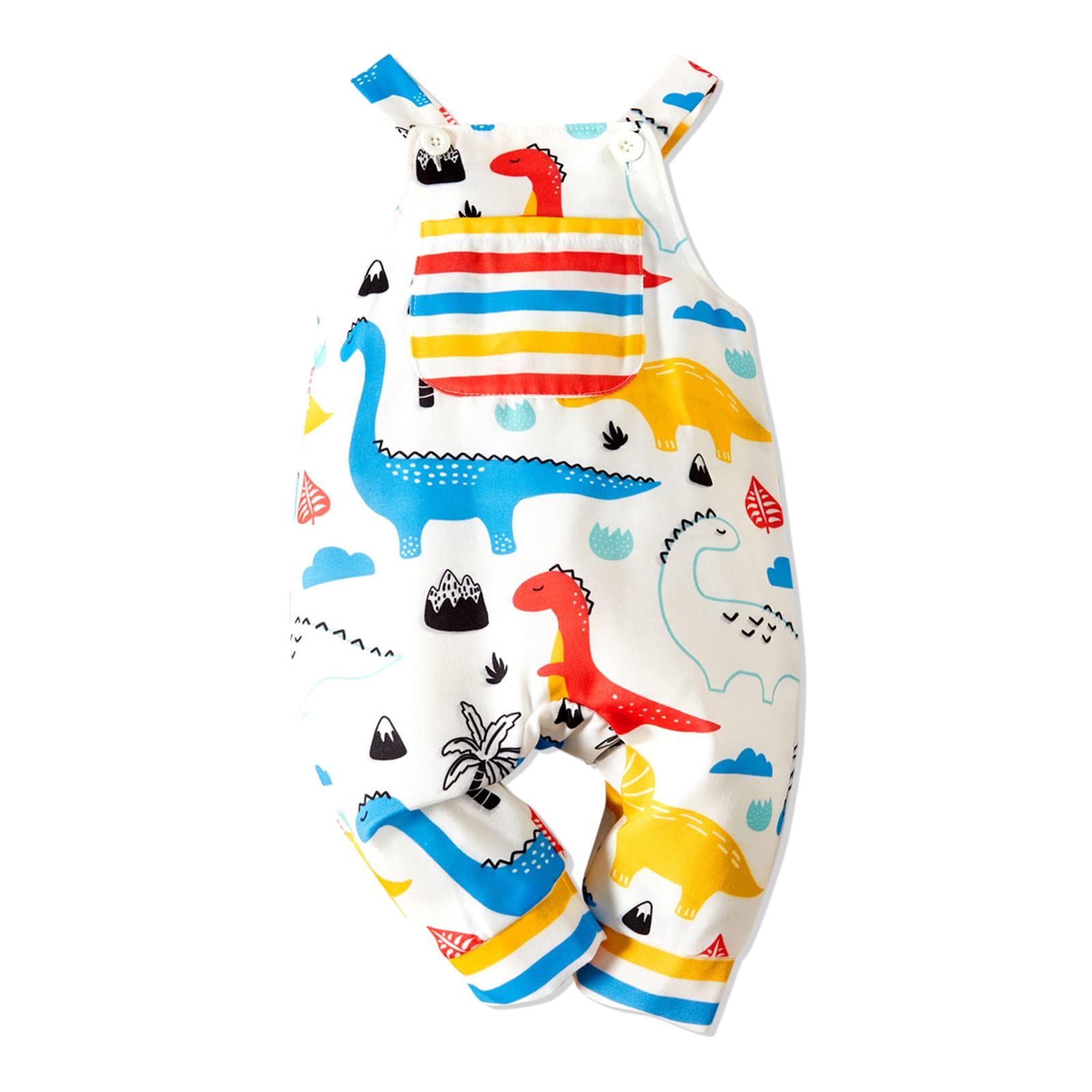 Dinosaur Print Baby Boy Romper Jumpsuit - Sleeveless Overalls for Newborn to 24 Months | Soft & Comfortable Infant Clothes for Playtime, Daycare & Photo Shoots