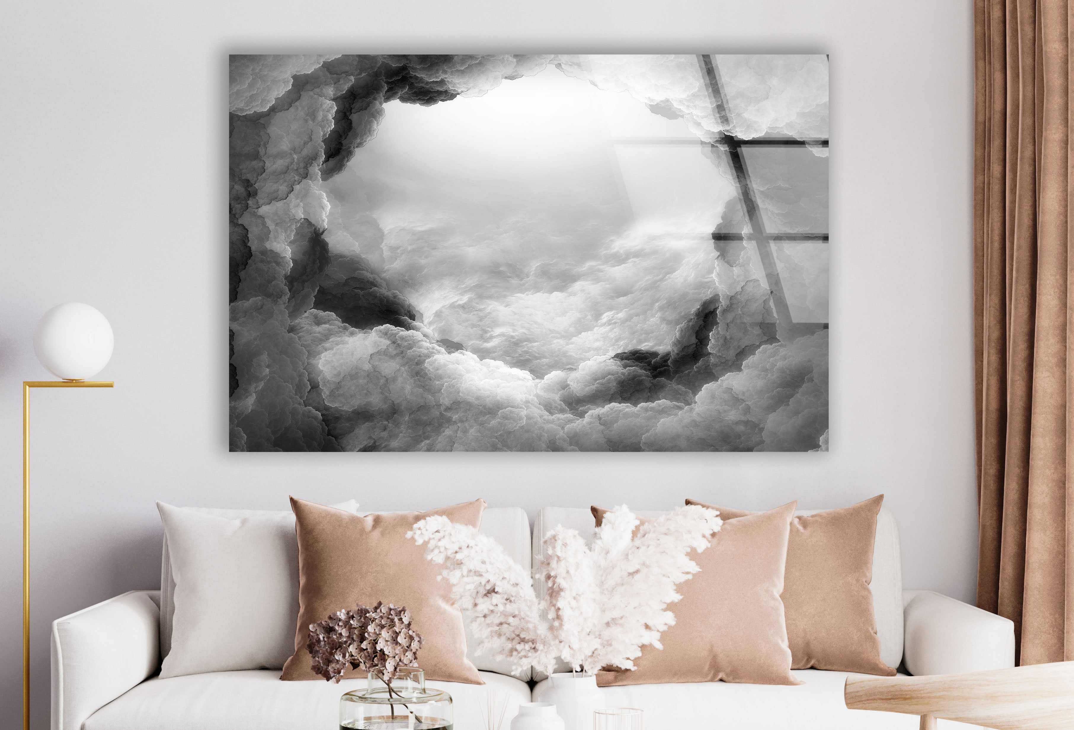 Black and White Cloud Wall Art - Dreamy Abstract Glass Print Decor for Living Room, Bedroom & Office | Modern Home Decor & Unique Gift Idea