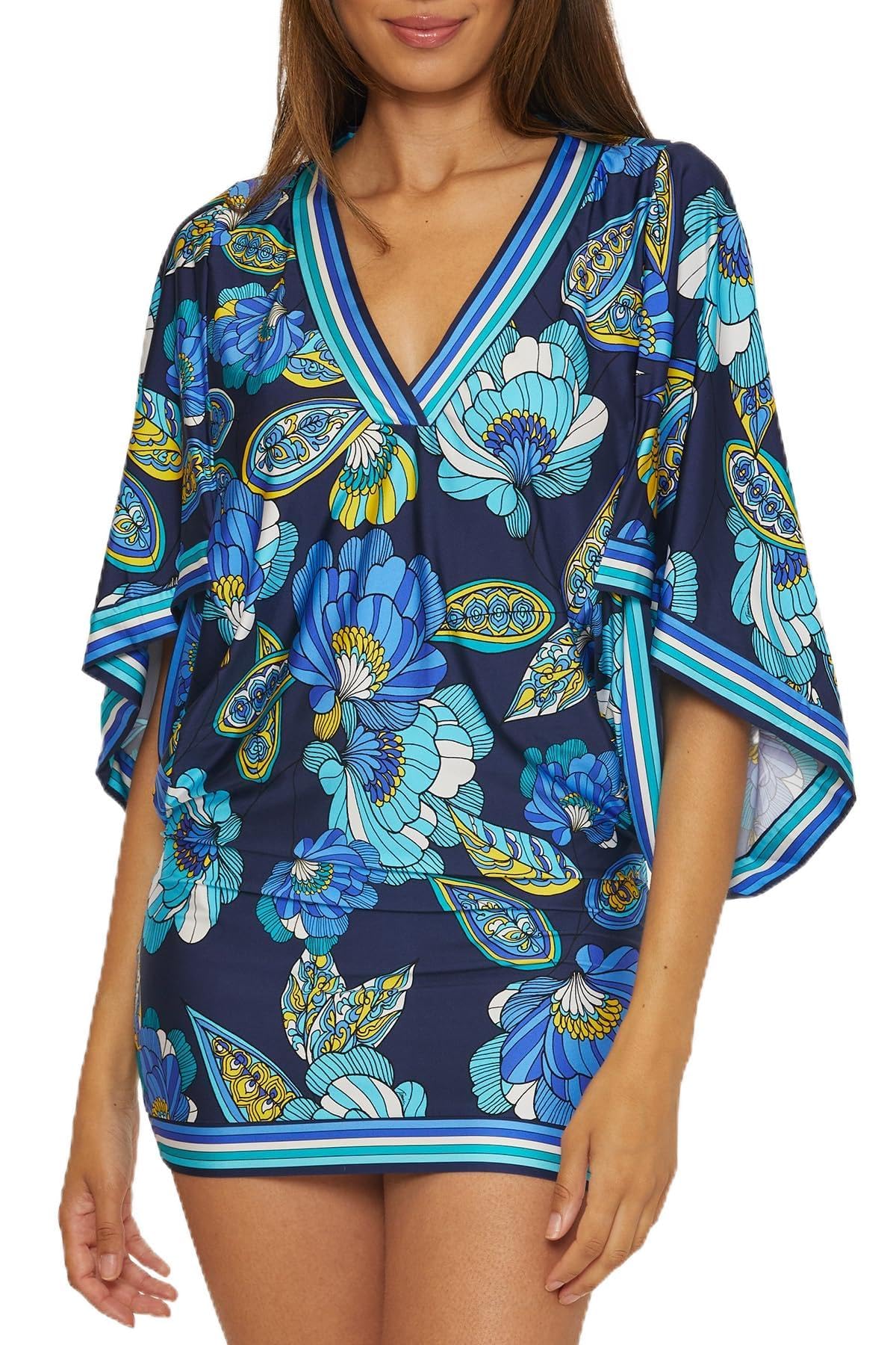 Trina Turk Pirouette Casablanca Dress - Women's V-Neck Floral Print Casual Sundress | Perfect for Beach Cover Ups, Summer Vacations & Outdoor Parties