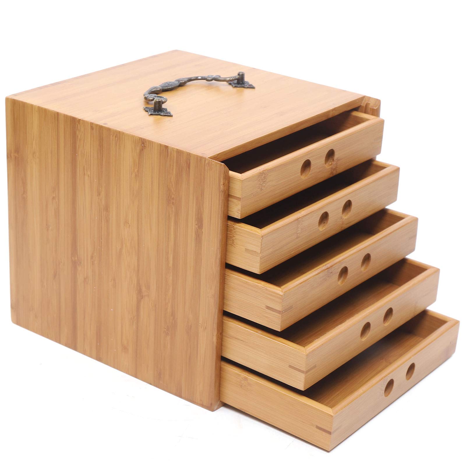 5-Layer Bamboo Tea Storage Box with Drawer - Natural Pu'er & Loose Leaf Tea Organizer for Tea Cabinet - Perfect for Tea Bags, Herbal Tea & Tea Accessories Storage - Eco-Friendly Home & Office Tea Collection Solution