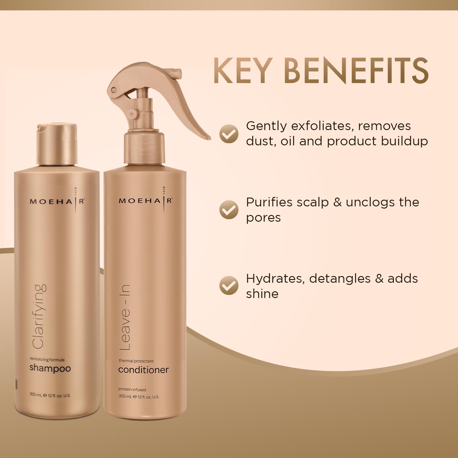 MOEHAIR Clarifying Shampoo & Leave-In Conditioner Set (12 Fl Oz Each) - Scalp Detox Shampoo for Dirt & Product Buildup Removal - Hydrating Moisturizing Hair Care - Paraben & Sulfate Free - Perfect for Daily Use & Post-Styling Treatment