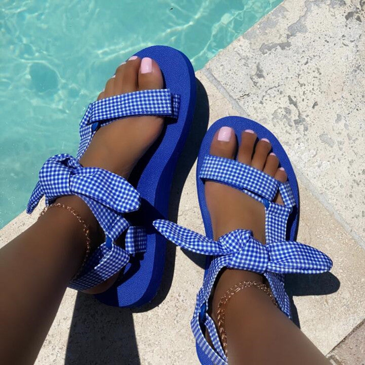 Lattice Bow Flat Sandals for Women - Comfortable Summer Casual Shoes - Perfect for Beach, Wedding, and Outdoor Activities