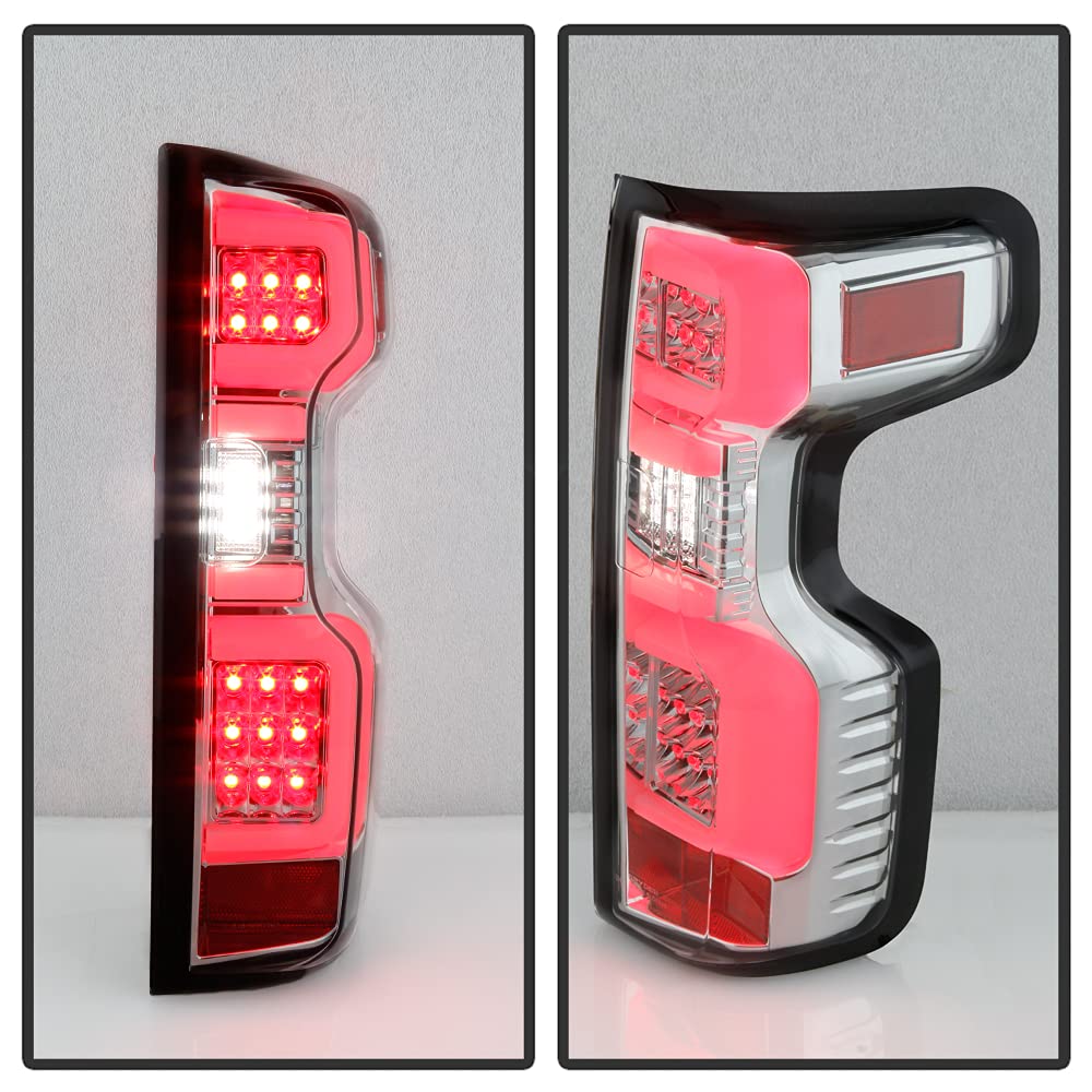 ACANII Full LED Tail Lights Brake Lamps Assembly Pair for 2019-2023 Chevy Silverado 1500 - Chrome Factory Style Replacement - Perfect for Night Driving & Enhanced Safety