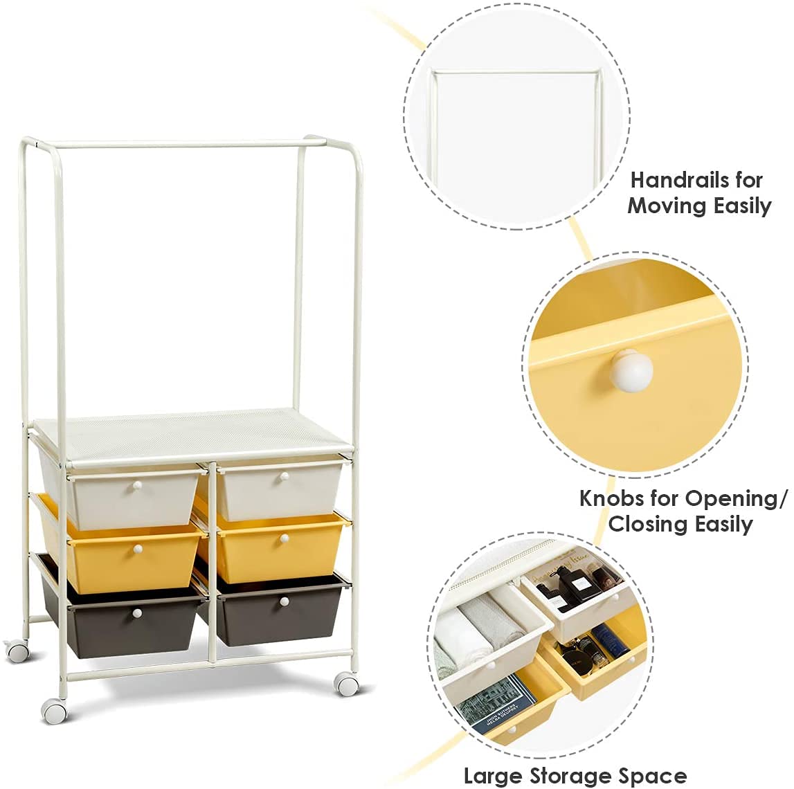 Giantex 3-Tier Rolling Utility Cart with Steel Frame - Makeup Storage Organizer, File Shelf & Drawer - Mobile Storage Cart for Office, Bathroom, Kitchen - Perfect for Home Organization & Workspace Storage