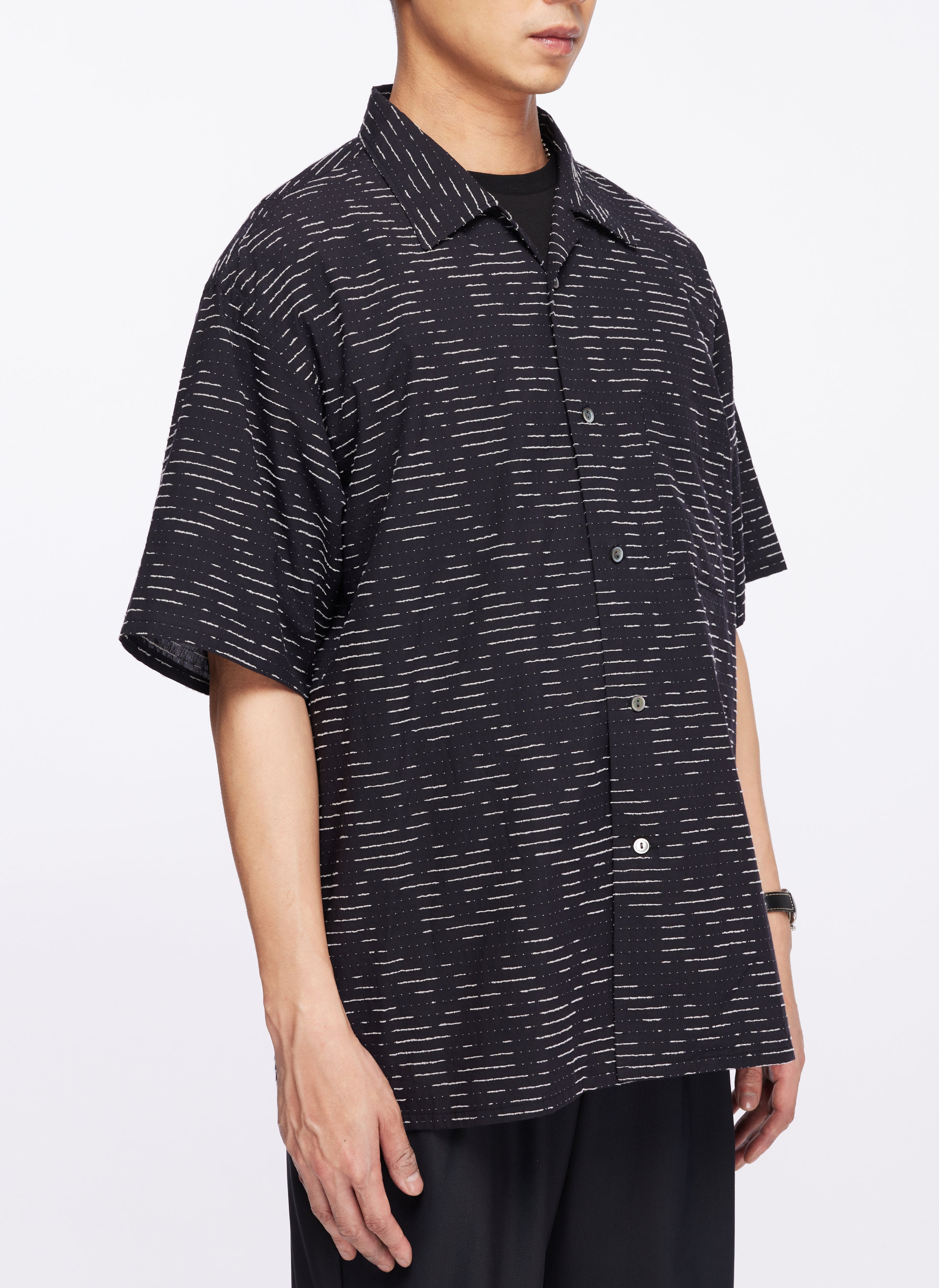 Premium Albini Cotton Jacquard Short Sleeve Open Collar Shirt for Men - Breathable Summer Casual Wear for Office & Outdoor Activities