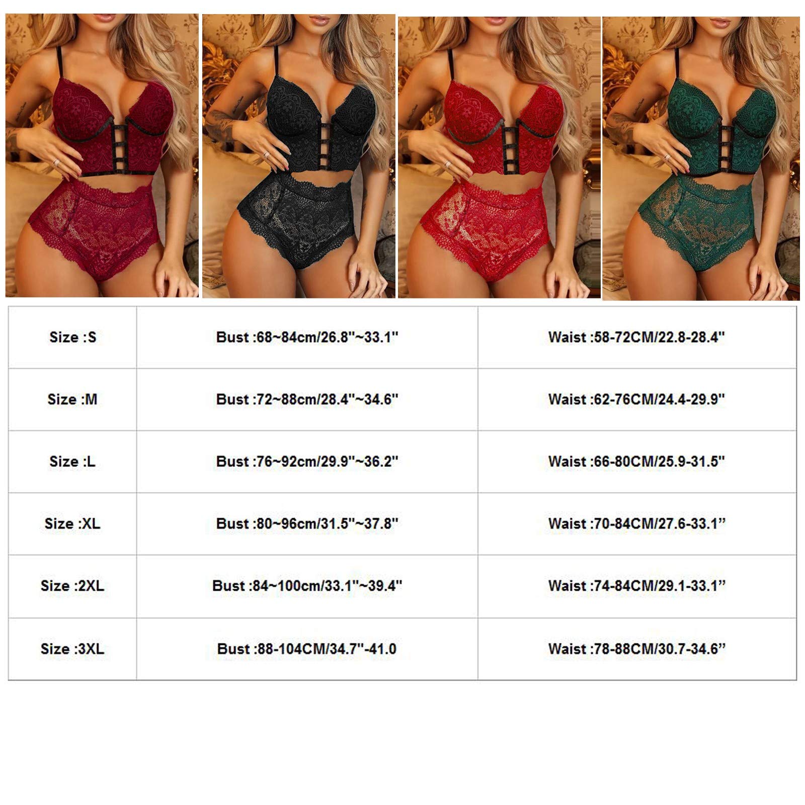 Wireless Lace Bra and Thong Set for Women - Sexy Lingerie Underwear with Hollow Bandage Design (Black, XXXL) - Perfect for Valentine's Day, Honeymoon or Special Occasions