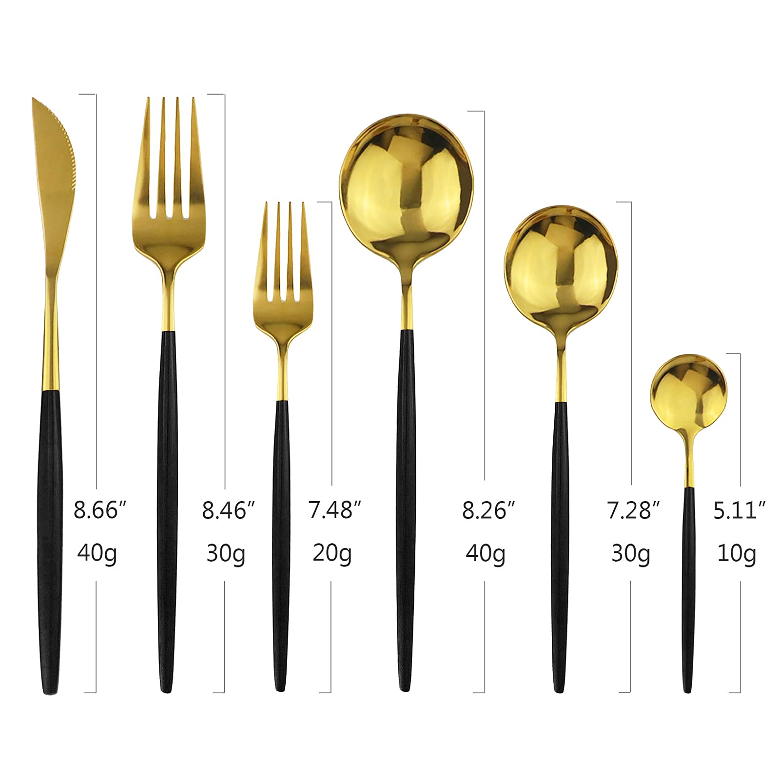 24-Piece Gold Mirror Silverware Flatware Set with Black Handle - 18/0 Stainless Steel Cutlery (Knife, Fork, Spoon, Teaspoon) - Service for 4 - Elegant Dinnerware for Formal Dining, Wedding Gifts & Home Entertaining