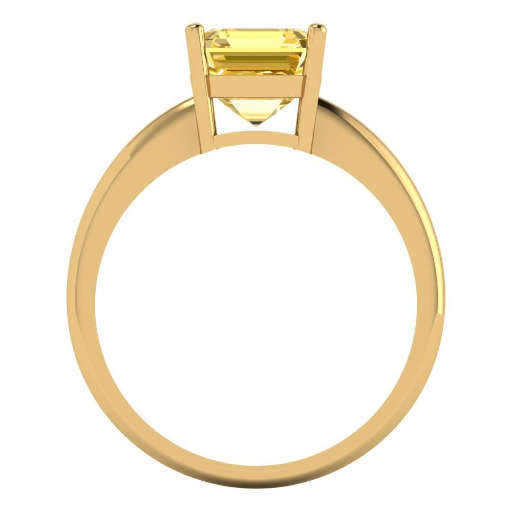 Clara Pucci 2.0 Carat Asscher Cut Canary Yellow Simulated Diamond Solitaire Ring in 14k Yellow Gold - Perfect for Bridal, Anniversary, and Engagement Celebrations