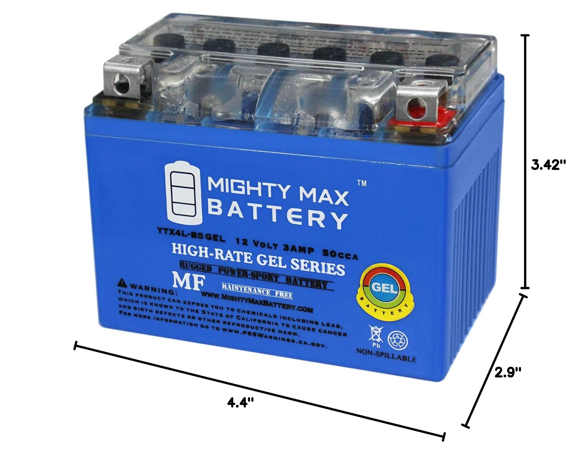 Mighty Max YTX4L-BS 12V 3Ah GEL Battery Replacement - High Performance Power Solution for Motorcycles, ATVs, Scooters & Powersports Vehicles