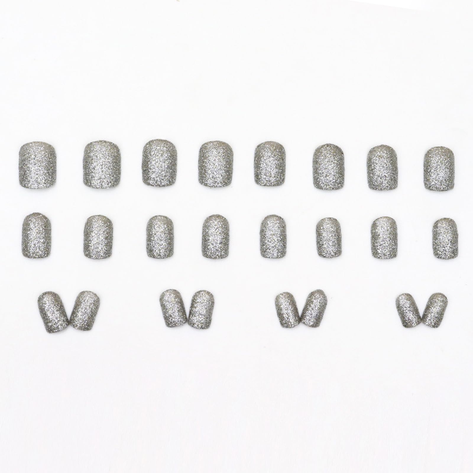 24Pcs Silver Glitter Press on Nails - Short Square Fake Nails with Blasting Designs | Shiny Full Cover Glossy Reusable Acrylic Stick on Nails for Women & Girls | Light Luxury Manicure for Parties, Weddings & Special Occasions