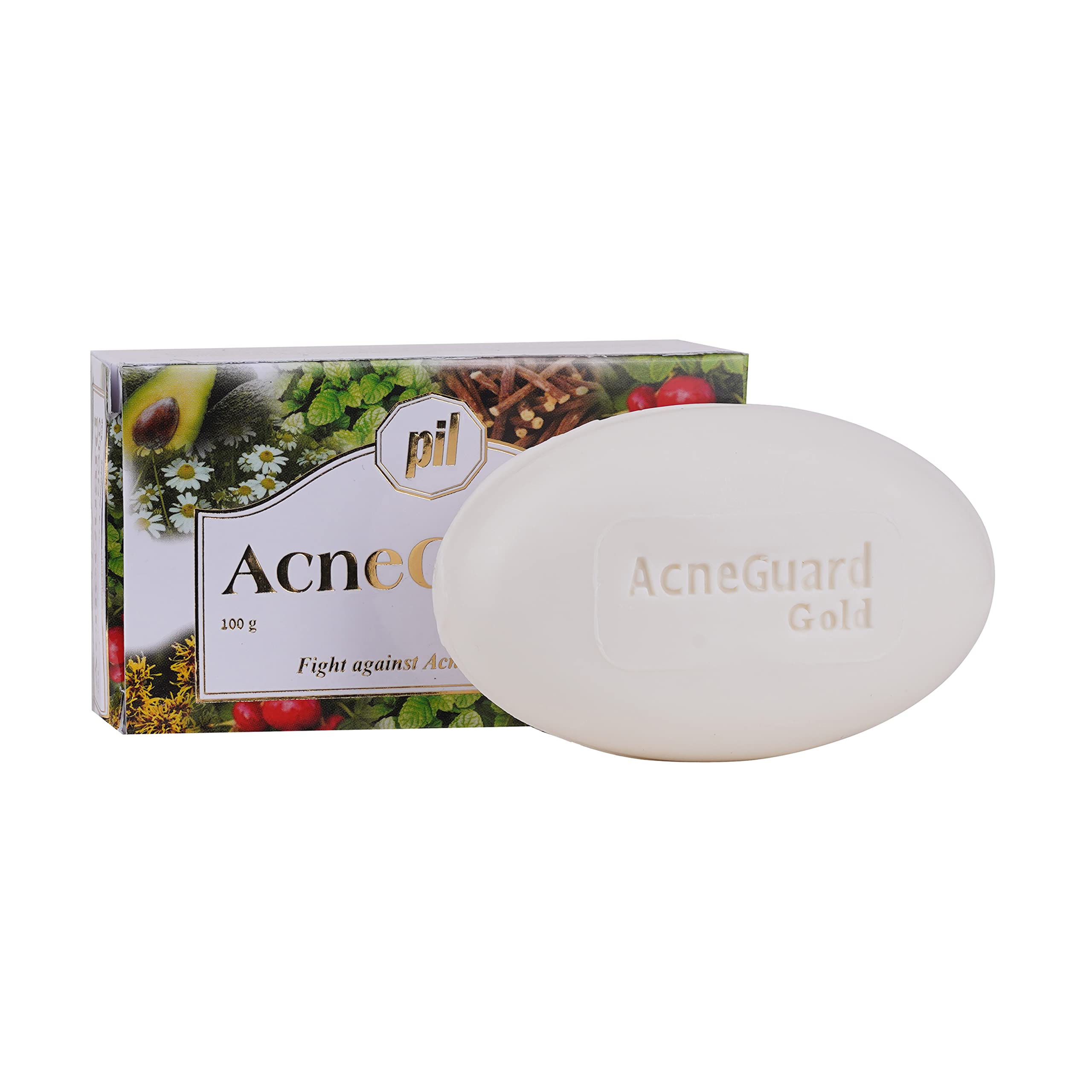 Pil Acneguard Gold Soap - Natural Acne Treatment for Face & Body | Dermatologist Recommended | Clears Pores, Pimples, Blackheads & Whiteheads | Lightens Blemishes & Dark Spots | 2x100g Bars | Perfect for Daily Skincare Routine & Travel