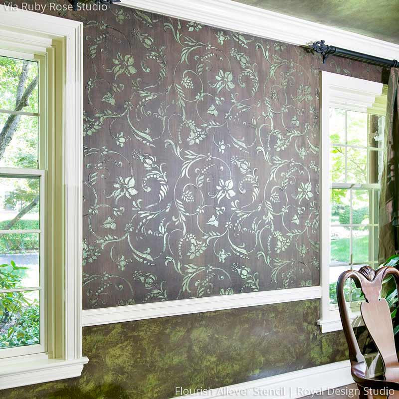 Flourish Allover Wall Stencil - DIY Home Decor Painting Template for Creative Wall Art & Accent Designs - Perfect for Bedrooms, Living Rooms, and Nursery Decor
