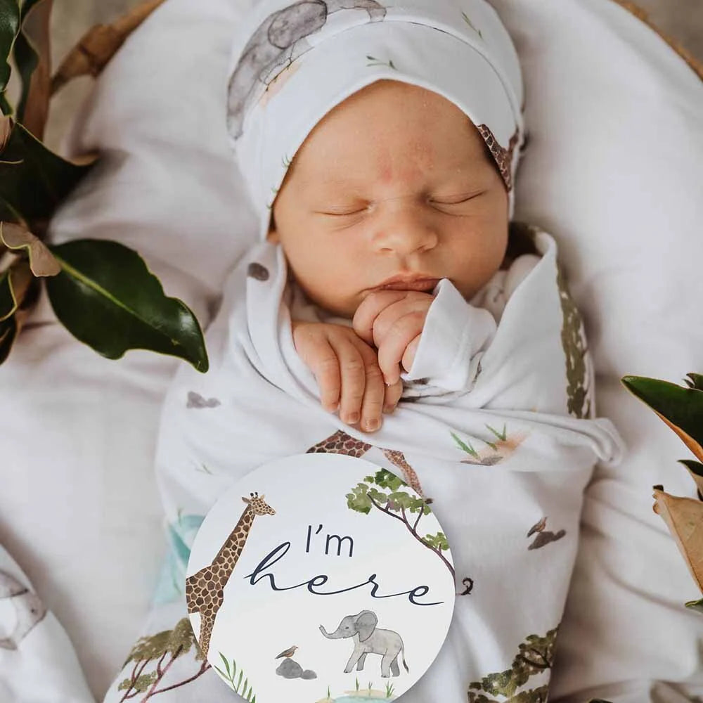 Snuggle Hunny Reversible Milestone Baby Photo Cards - Safari & Navy Design for Newborn, 1st Birthday & Monthly Growth Tracking | Perfect for Baby Shower Gifts & Nursery Decor