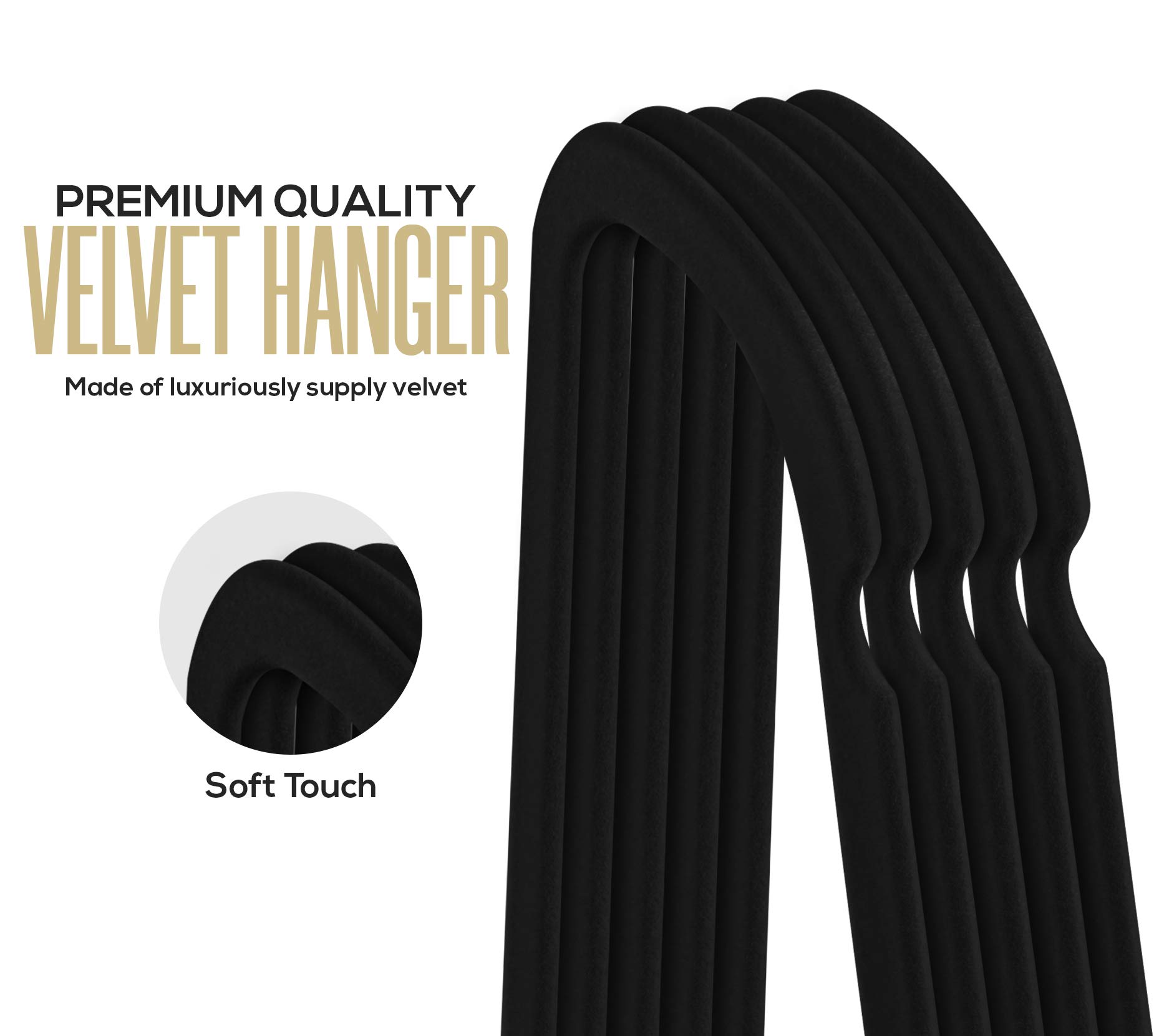 Utopia Home Premium Velvet Hangers 30 Pack - Non-Slip Clothes Hangers with Tie Bar - 360 Degree Rotatable Hook Heavy Duty Coat Hangers for Closet Organization (Black) - Perfect for Wardrobe, Dry Cleaning & Travel