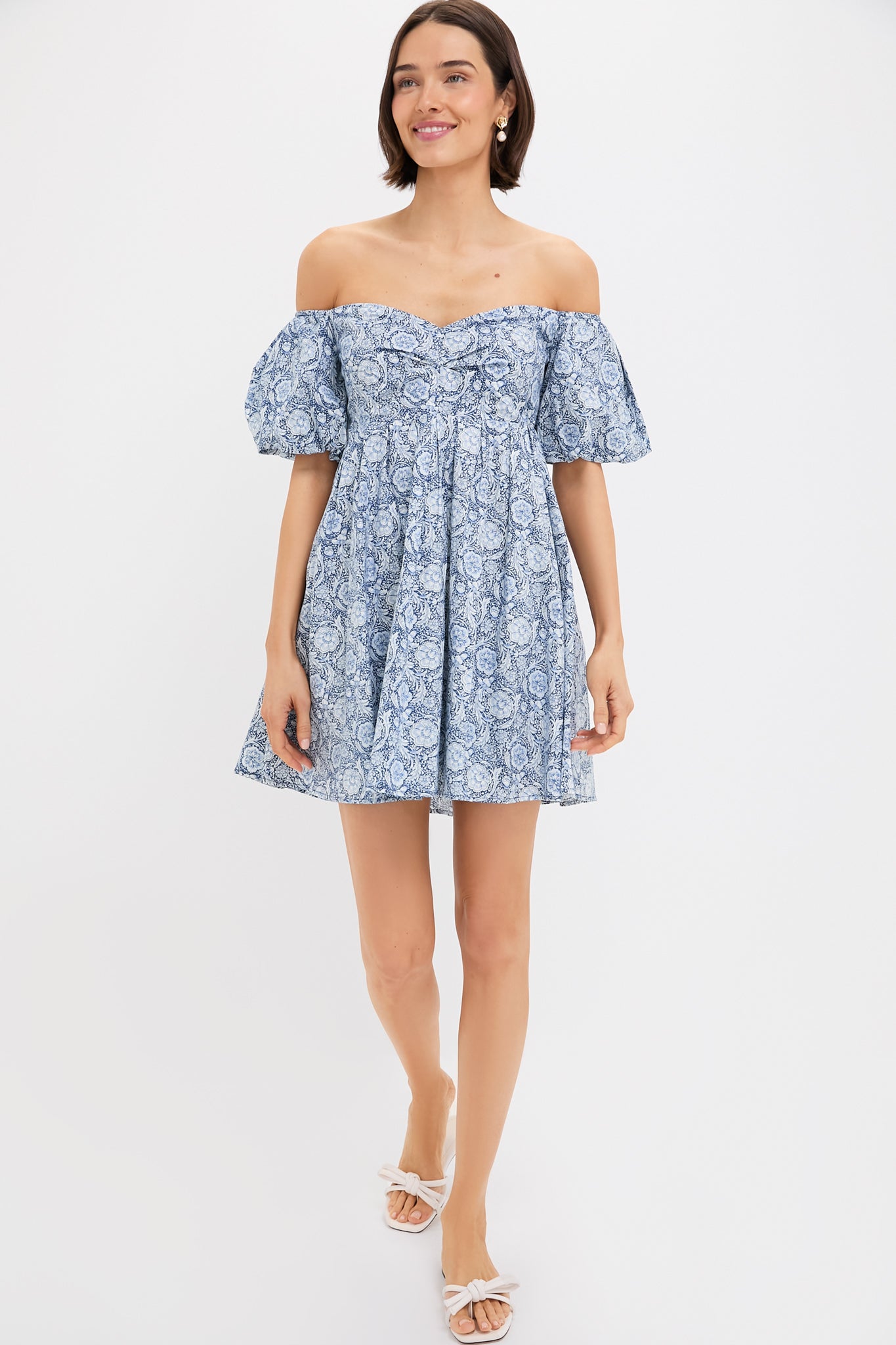 Blue Medallion Floral Olympia Mini Dress - Elegant Summer Party Outfit for Women | Perfect for Weddings, Dates & Beach Vacations