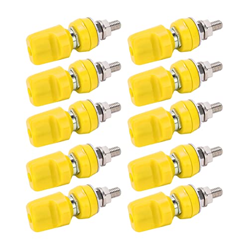 Nickel Plated Brass Core Terminal Binding Post - High Current Electrical Connector for RV, Electronics & Instruments (Yellow) - Perfect for DIY Projects, Circuit Testing & Power Connections