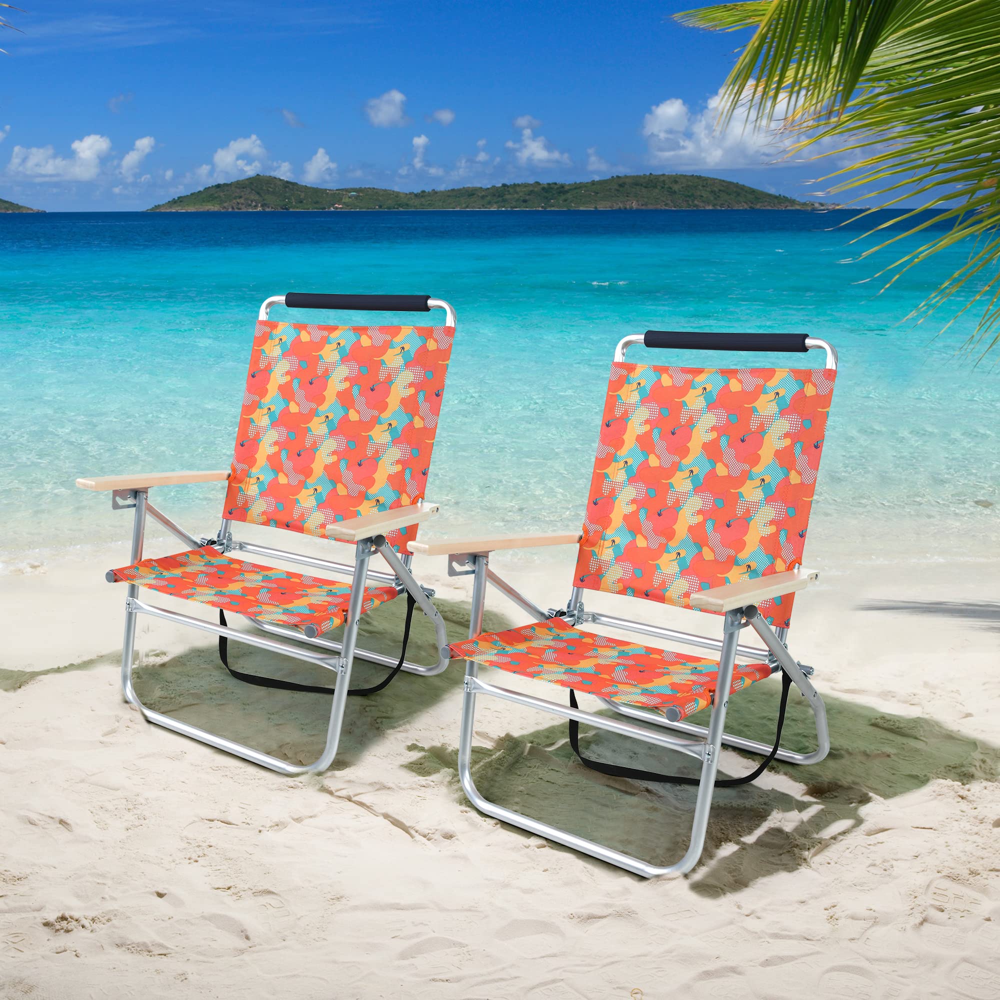 LET'S CAMP High Back Folding Lawn Chair with Insulated Cooler Bag & Shoulder Strap - 3-Position Adjustable Outdoor Camping Chair for Beach, Garden, Concert, Picnic, BBQ - Portable & Comfortable - Set of 2 Camo Chairs - Perfect for Backyard Relaxation, Tailgating, and Summer Festivals