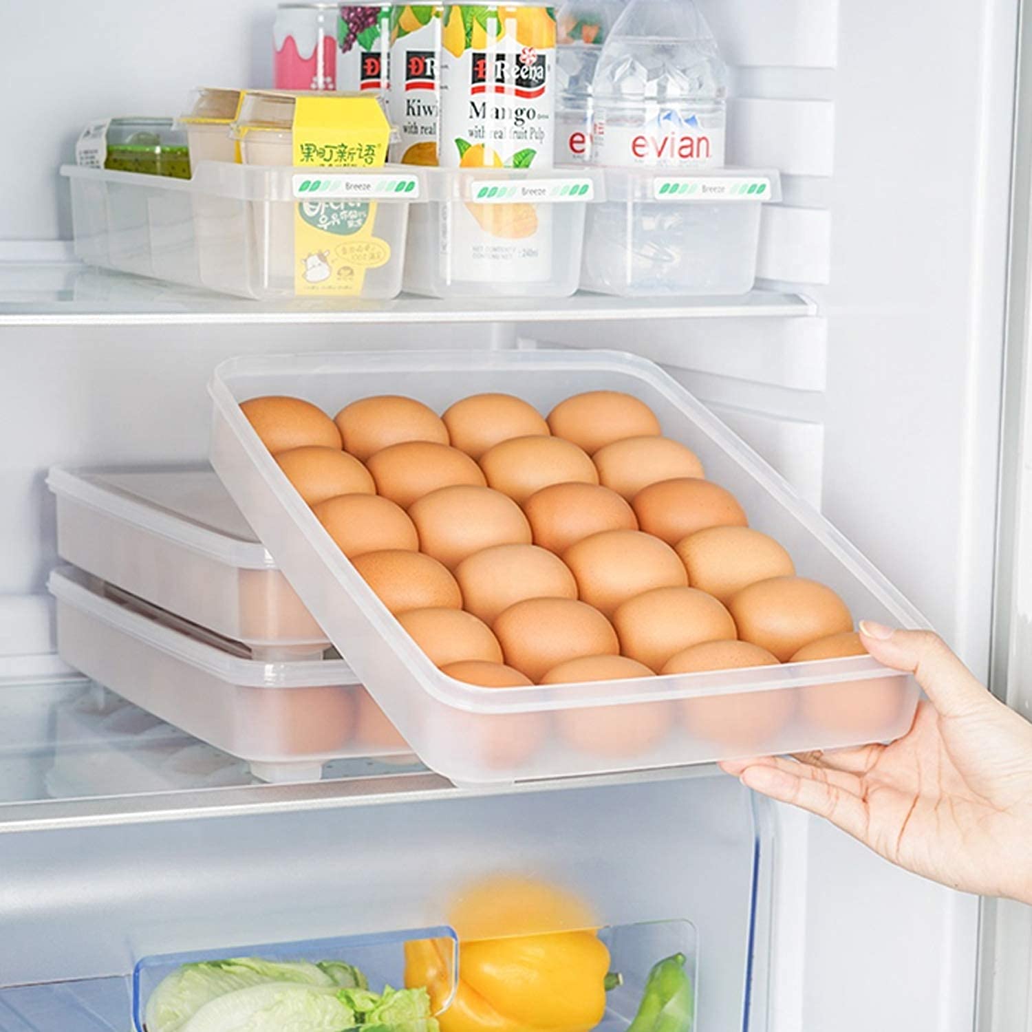 FOMQUAZLI 24-Grid Single Layer Egg Storage Container - Refrigerator Safe Egg Tray Organizer for Kitchen & Dining - Perfect for Fridge Organization & Fresh Egg Storage (Ideal for Home, Restaurant & Meal Prep)