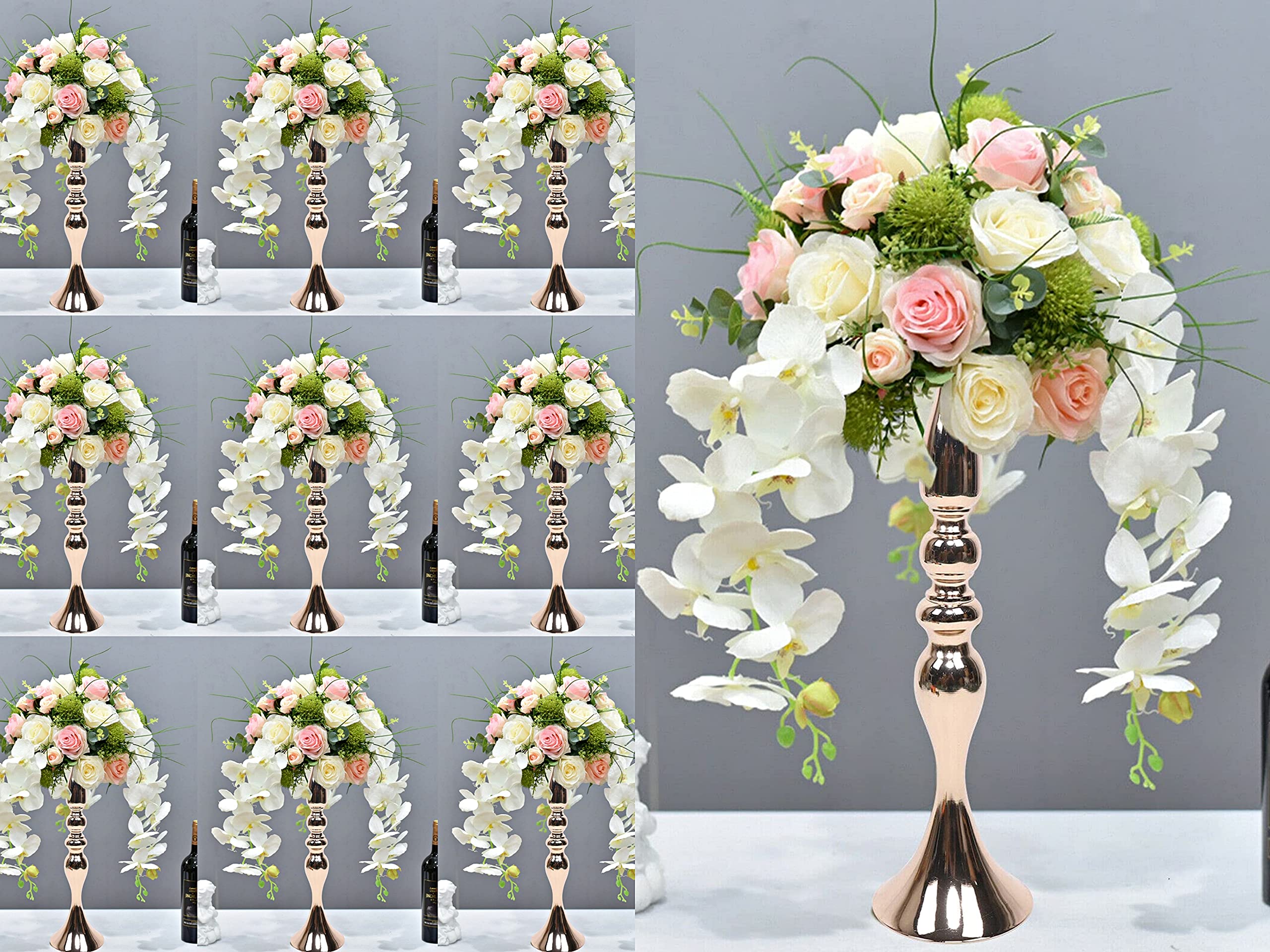 10 Pack Gold Flower Vase Candle Holders - 19.7