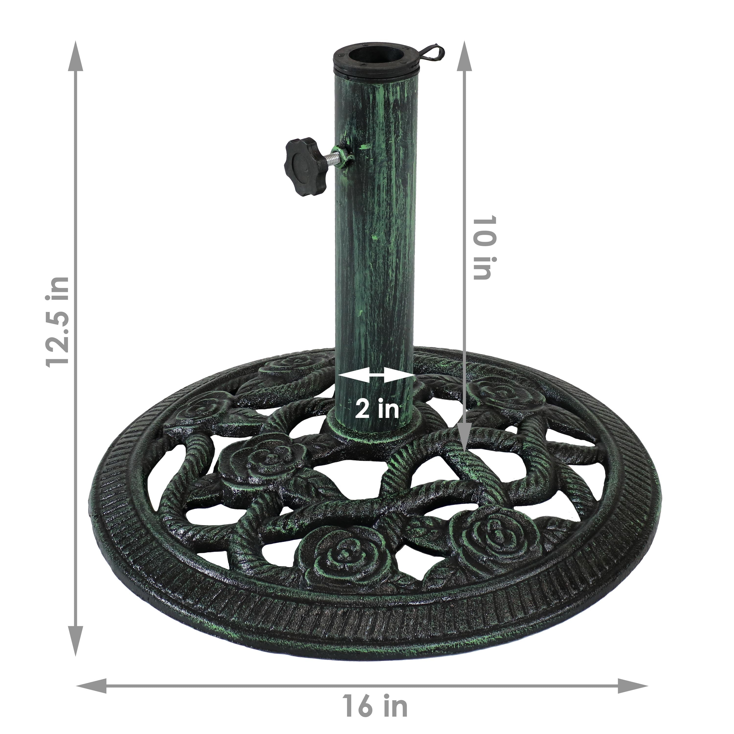 Sunnydaze Rose Blossom Cast Iron Patio Umbrella Base - 16 Inch Diameter, Heavy Duty Outdoor Umbrella Stand for Garden, Deck, Poolside & Backyard Use