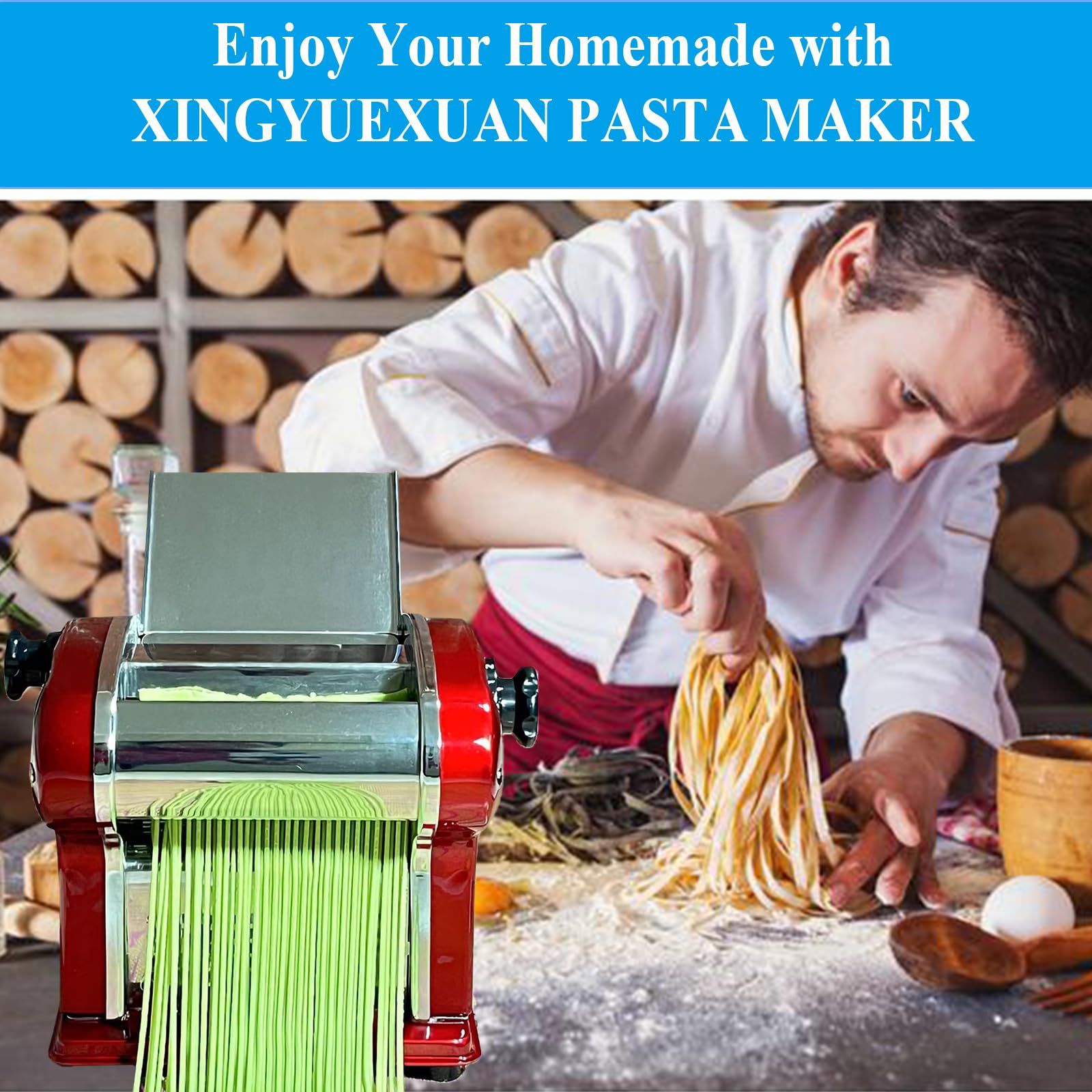 XINGYUEXUAN Electric Pasta Maker Machine - Automatic Dough Roller with 2.5mm Spaghetti Blade for Fresh Homemade Noodles | Perfect for Italian Restaurants & Home Kitchens