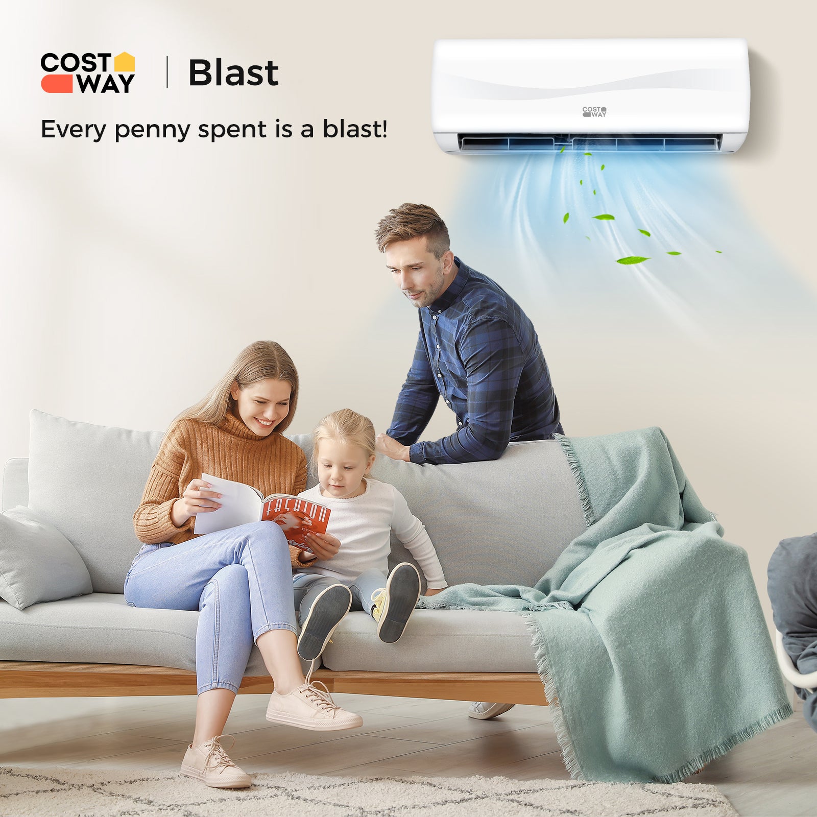 Costway Blast Series 18000 BTU Mini Split Air Conditioner & Heater - 19 SEER2 Ductless HVAC System with Remote Control, 208-230V - Perfect for Bedrooms, Living Rooms & Small Offices