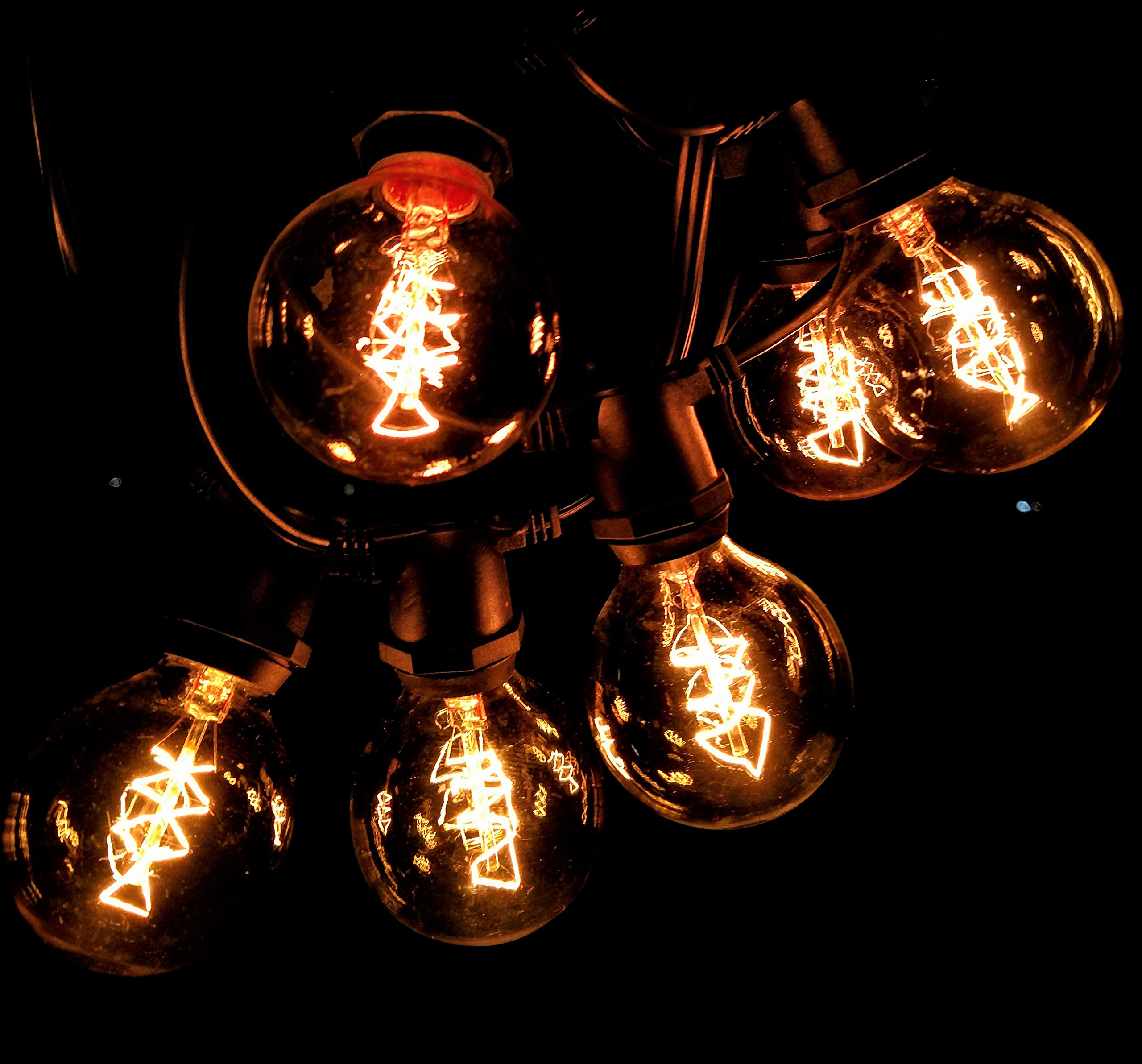 Commercial Edison Bulb Outdoor String Lights - 100 ft G50 Spiral Filament with Hand-Threaded Design & Black Weatherproof Wire | Perfect for Patio, Garden, Wedding, Cafe & Restaurant Decoration