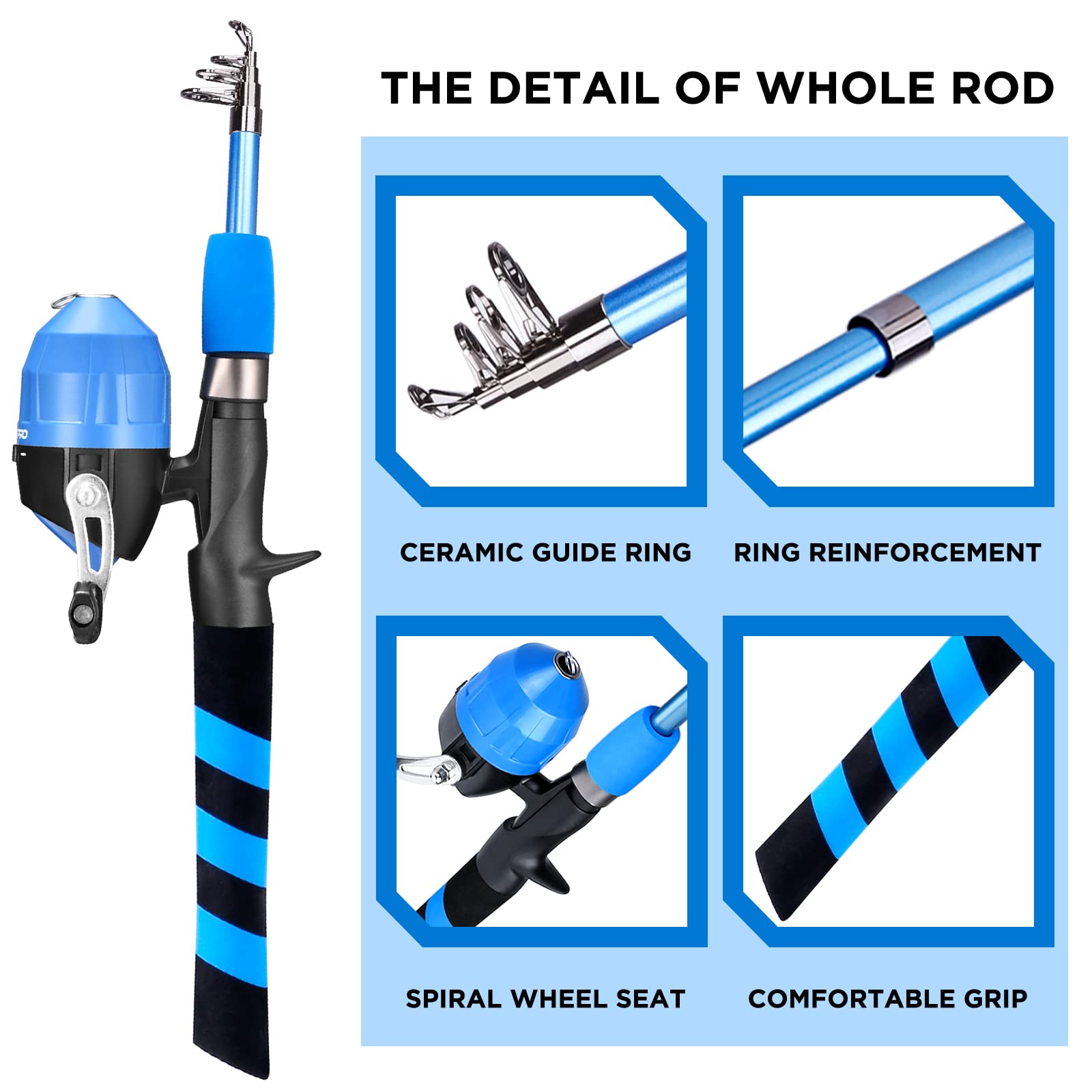 PLUSINNO Kids Fishing Pole - Telescopic Fishing Rod and Reel Combo Kit with Tackle Box | Portable Fishing Gear for Boys, Girls & Youth | Perfect for Outdoor Adventures, Camping & Family Fishing Trips
