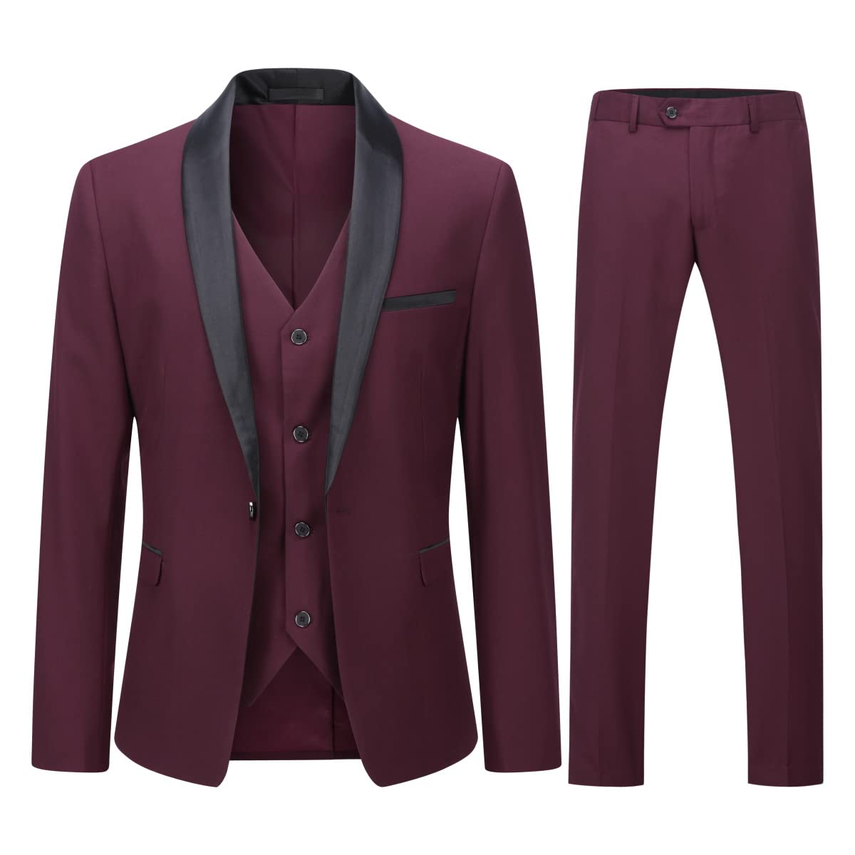 Boyland Men's 3-Piece Suit Set - Shawl Lapel Tuxedo with Jacket, Vest & Pants for Wedding, Dinner & Formal Events | Slim Fit One-Button Tuxedo Suit for Grooms, Prom & Special Occasions