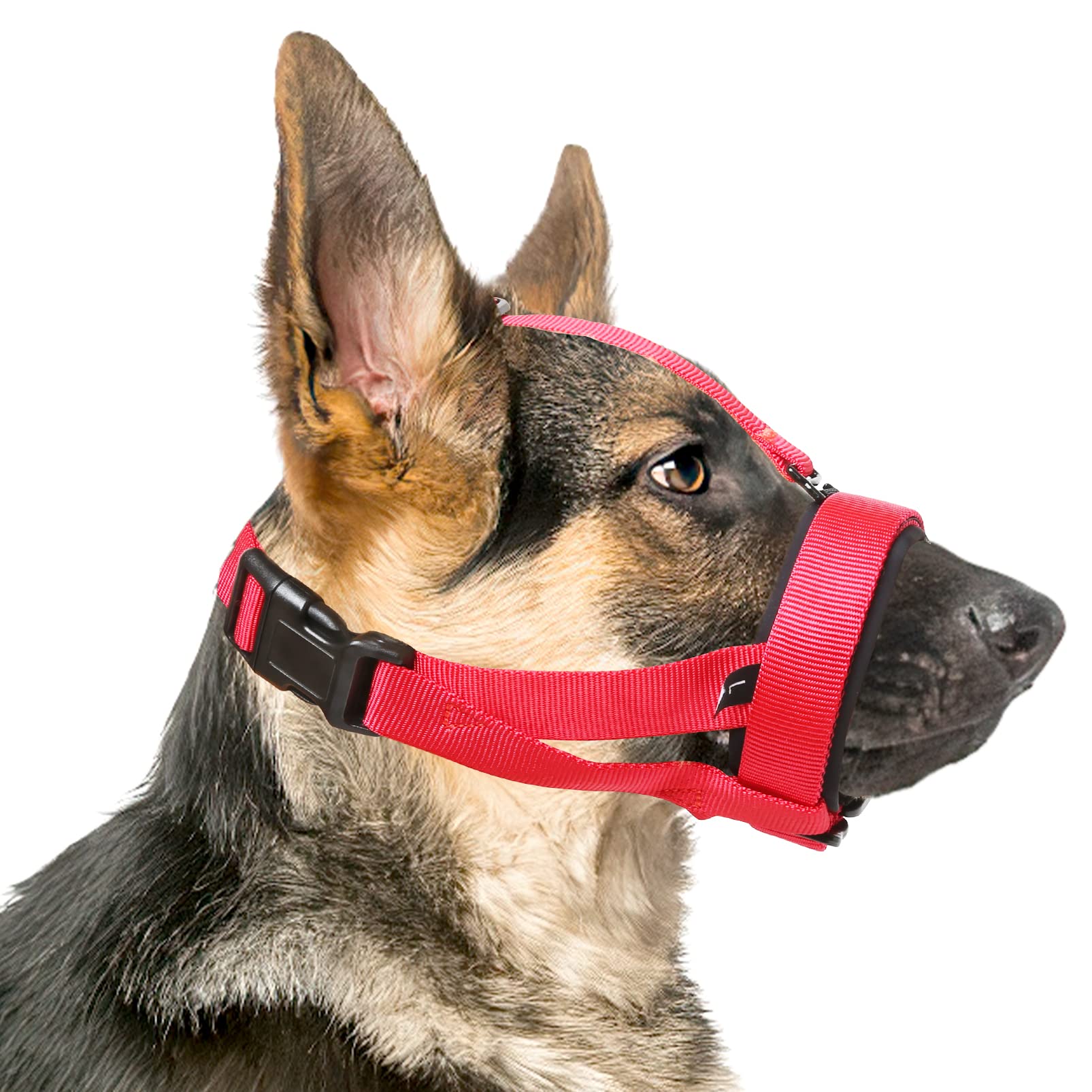 Premium Dog Muzzle with Soft Neoprene Padding - Adjustable Comfort for Small, Medium & Large Dogs - Bite Proof, Anti-Chew & Lick Protection - Bonus Adjustable Strap (Red, Small) - Perfect for Training, Grooming & Vet Visits