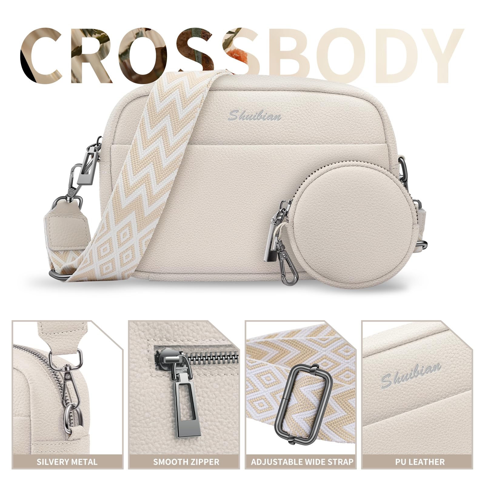 Genuine Leather Crossbody Bag for Women with Detachable Coin Purse - Wide Strap Shoulder Bag & Camera Purse - Perfect for Travel, Shopping, and Everyday Use