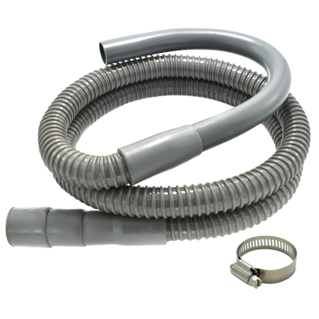 Universal Washing Machine Drain Hose - 6 Ft Flexible Corrugated Discharge Hose with Long Hook & Clamp - Replacement for Washer Drainage - Perfect for Laundry Rooms, Basements & Apartments