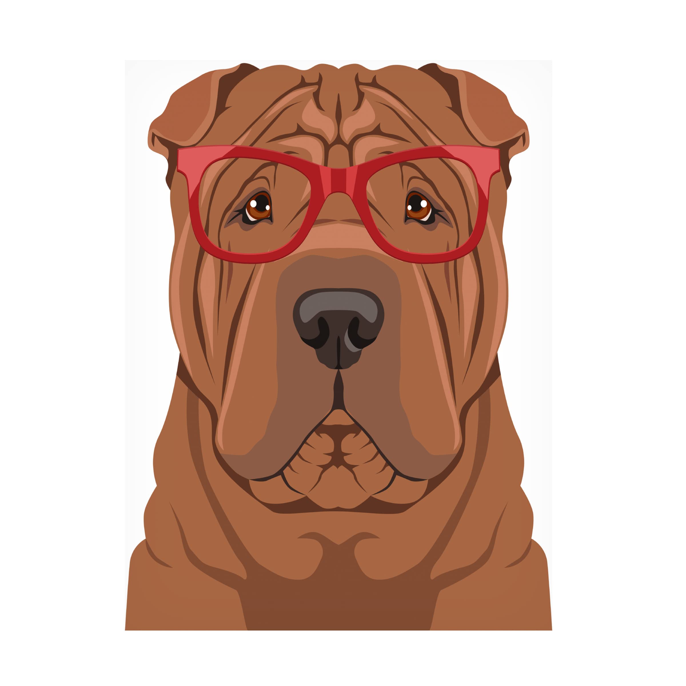 Trademark Fine Art 'Shar Pei Wearing Hipster Glasses' Canvas Wall Art Print - Modern Dog Portrait Decor for Living Room, Bedroom & Office