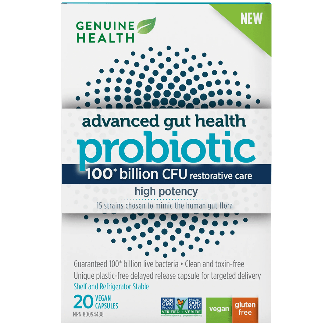 Genuine Health Advanced Gut Health Probiotic - High Potency 100 Billion CFU, 20 Veggie Caps - Supports Digestion & Immune System for Adults