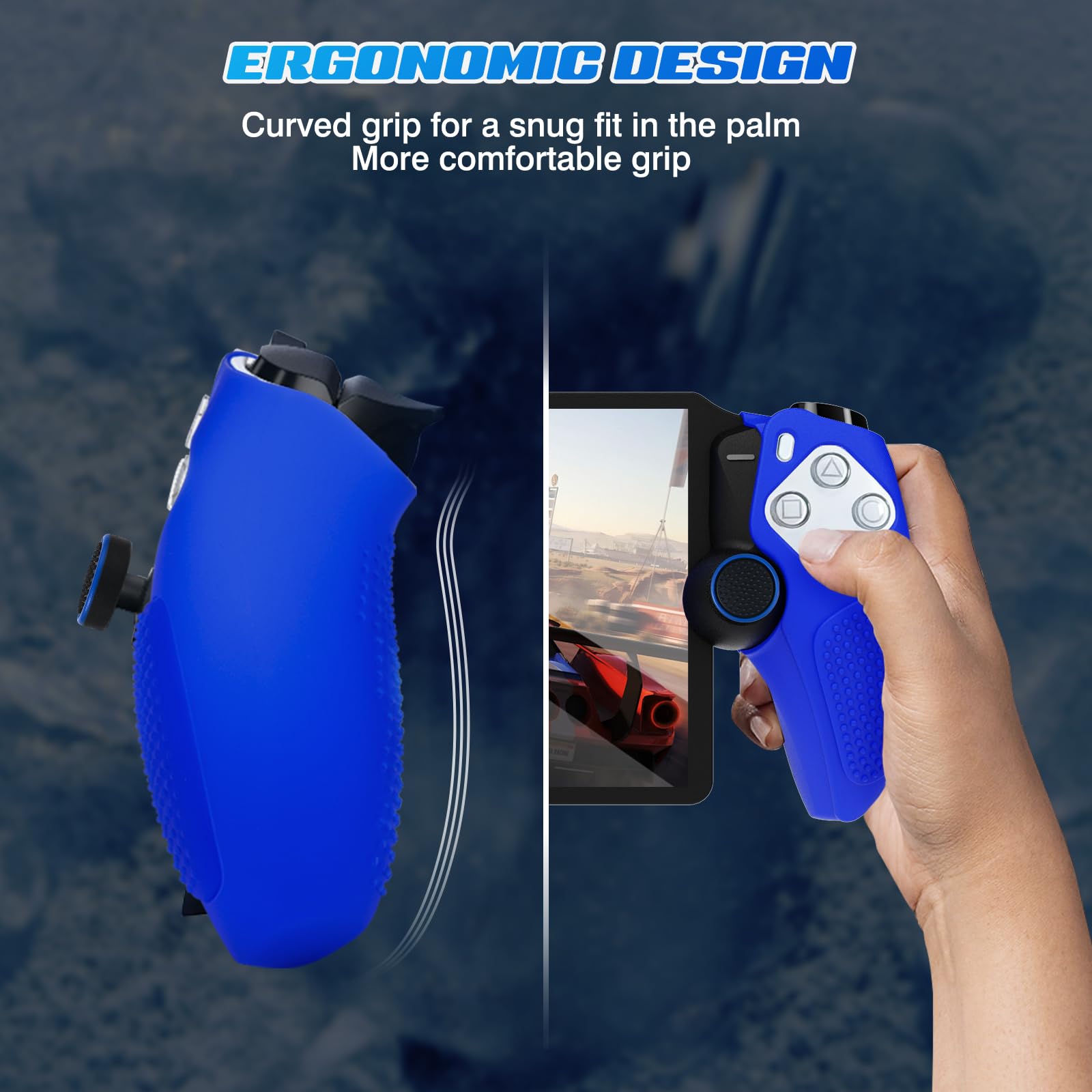DLseego Silicone Protective Case Cover for Playstation Portal Remote Player PS5 Console - Soft Hand Grip Handle Shell Protector with 4PCS Thumb Grips Caps Accessories Kit (Blue) | Perfect for Gaming, Travel & Home Entertainment Protection