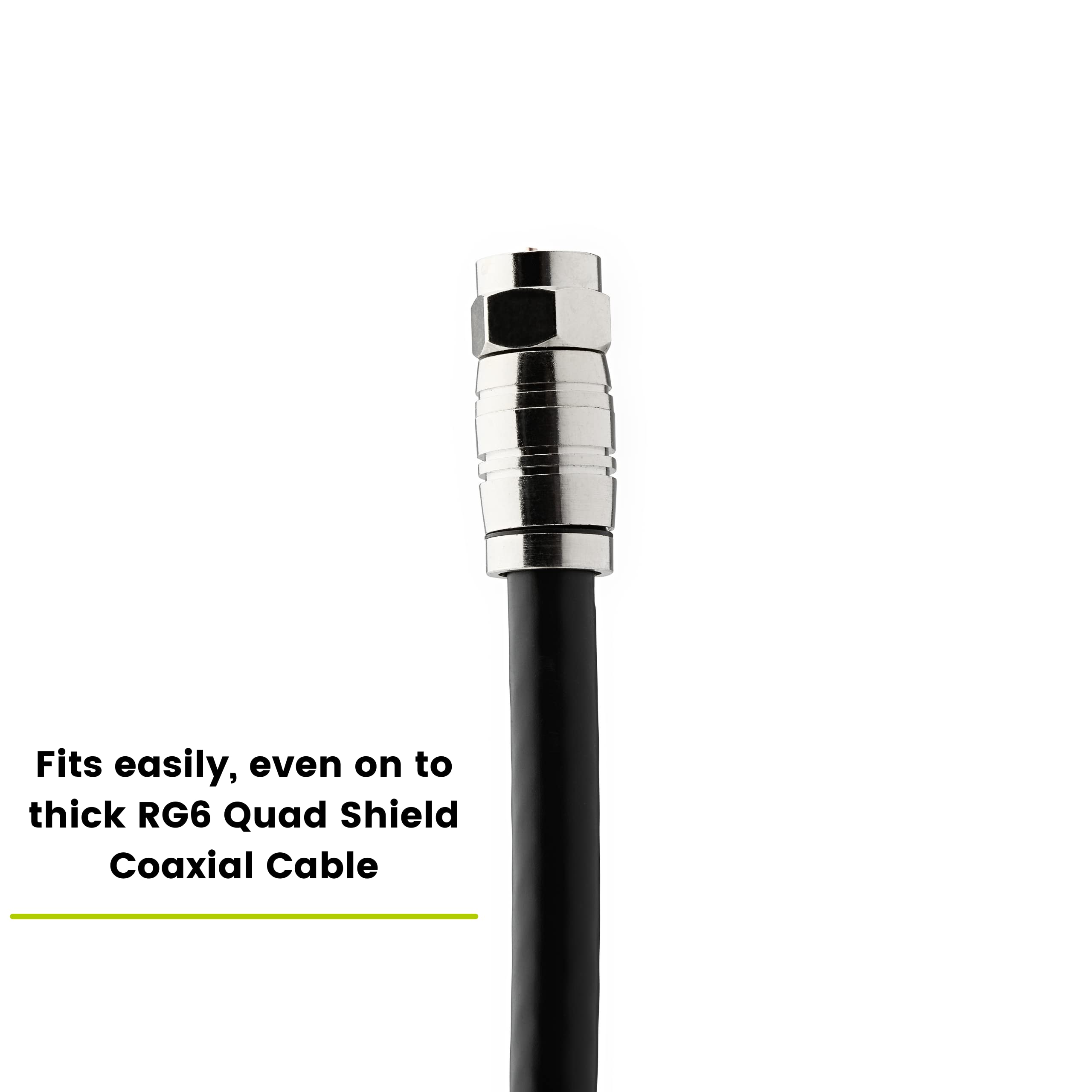 TrueCABLE Universal Easy Fit RG6 & RG6Q Compression F-Connector for Dual Shield (DS), Tri-Shield & Quad Shield (QS) Coaxial Cable - 100 Pack - Perfect for Cable TV, Satellite, Internet & Security System Installations