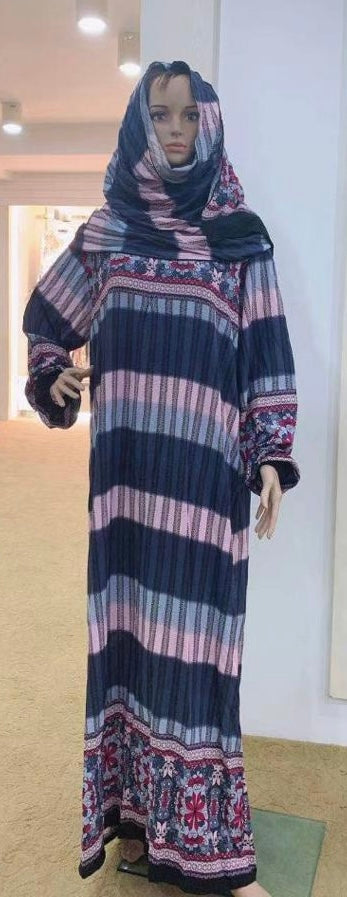 Elegant Pink Printed Prayer Dress with Attached Hijab - Perfect for Islamic Worship, Mosque Visits & Modest Fashion