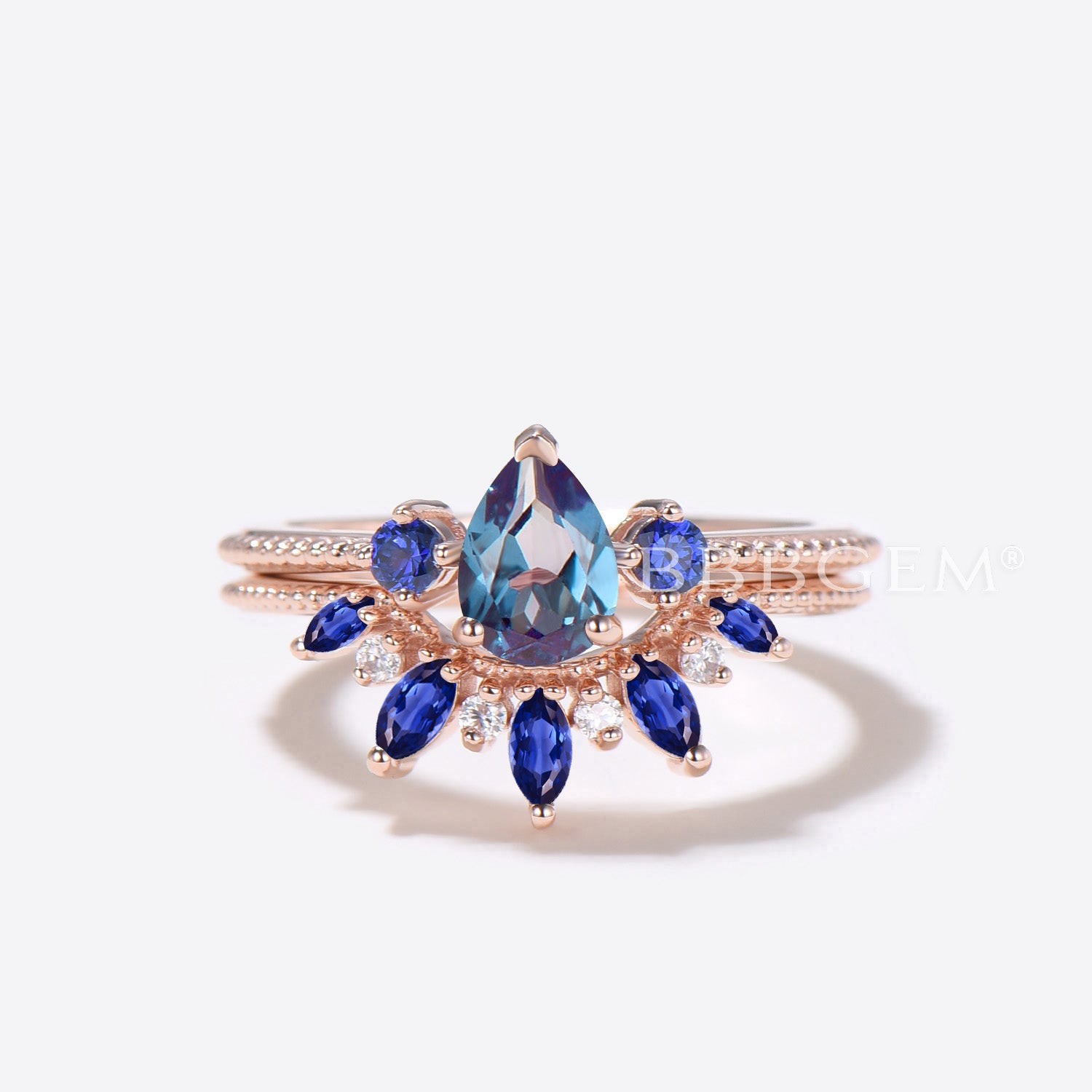 Exquisite Pear Shaped Alexandrite & Blue Sapphire Engagement Ring | Vintage-Inspired Cluster Setting | Perfect for Proposals, Anniversaries & Special Occasions
