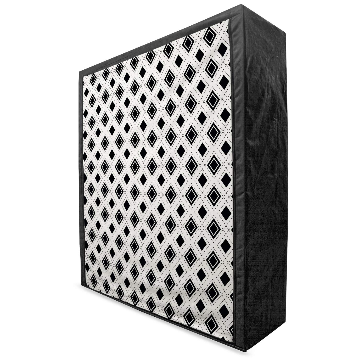 Ambesonne Geometric Portable Fabric Wardrobe - Modern Black & White Triangle Square Dot Design Closet Organizer with Shelves (59 Inch) | Perfect for Bedroom, Dorm, Apartment & Small Space Storage