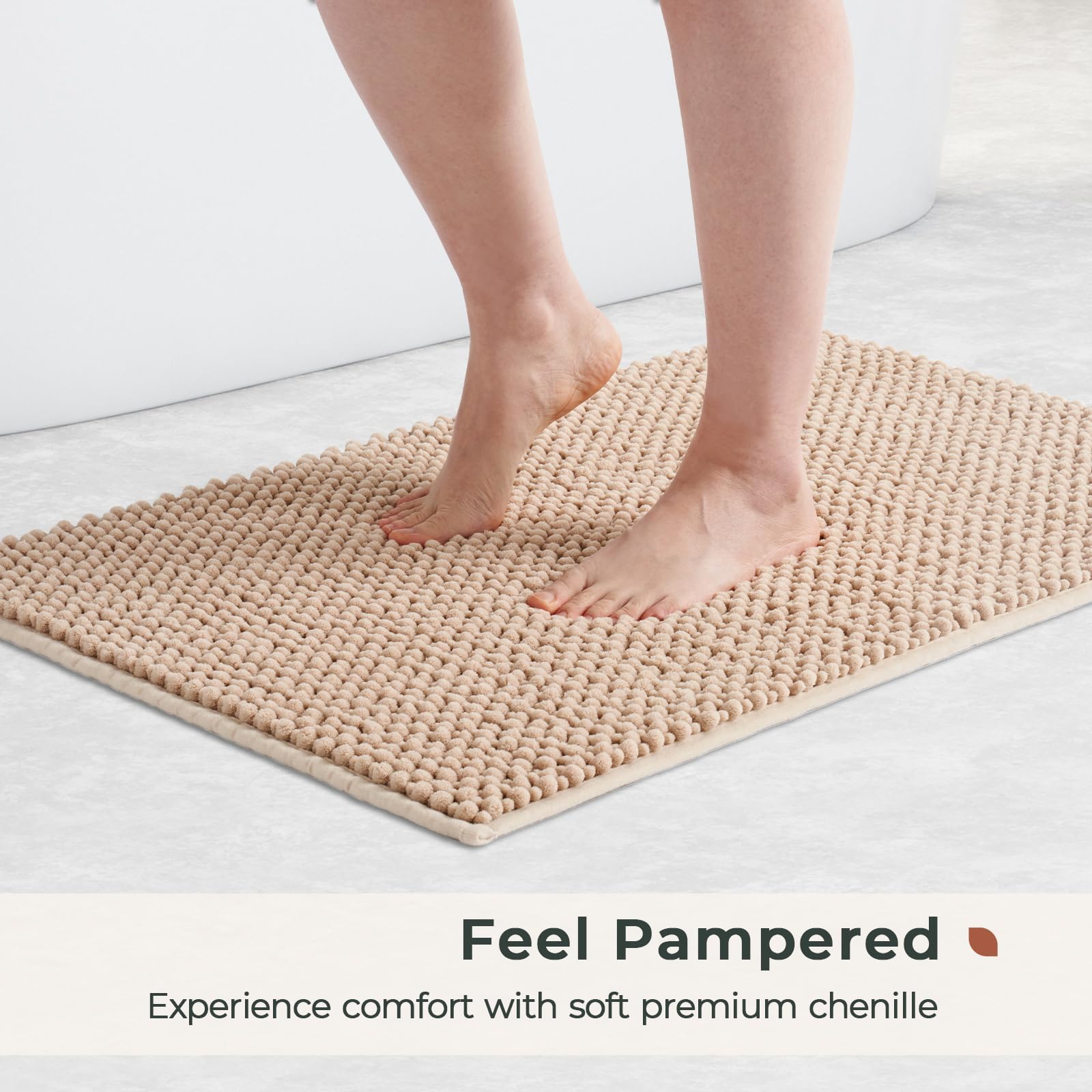 FRESHMINT Chenille Bathroom Rugs Set - 2 Piece Non-Slip Absorbent Bath Mats (17