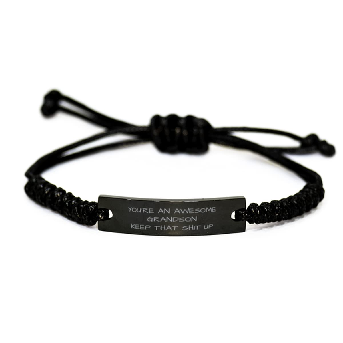 Engraved Black Rope Bracelet for Men & Women - Funny Inspirational Gift for Grandson - Birthday, Christmas Present - 'You're an Awesome Grandson Keep That Shit Up' - Perfect for Casual Wear, Gifting & Special Occasions