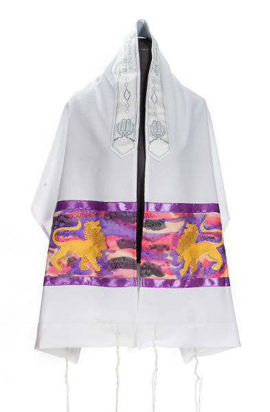 Purple Lion of Judah Tallit for Men - Hebrew Prayer Shawl & Bar Mitzvah Tallit - Jewish Religious Ceremonial Scarf for Synagogue, Wedding & Torah Reading