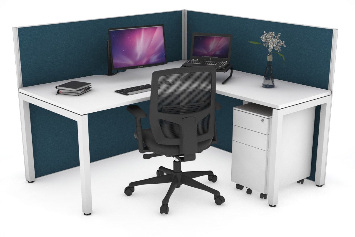 Horizon Quadro Square Legs L-Shaped Corner Office Desk - 1400L x 1800W with Cable Management | Modern Home Office Furniture for Small Spaces & Workstations