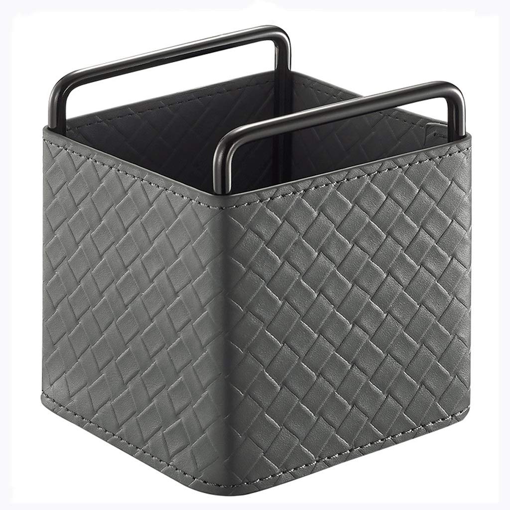 Premium Leather Pen Holder for Desk - Portable with Knitted Cord Handle, Silver - Perfect for Home Office, Study & Desk Organization - Easy to Move & Stylish Storage Solution